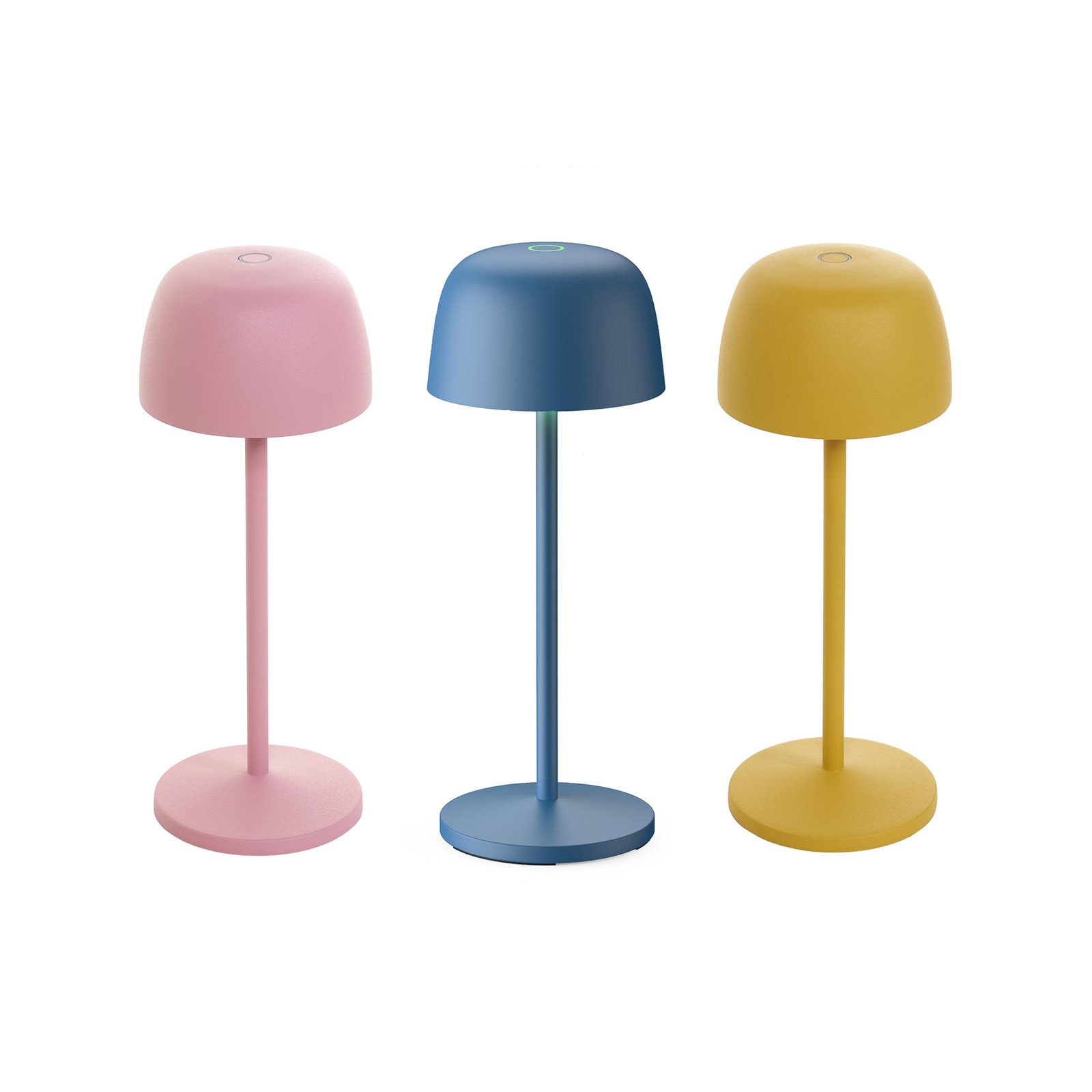 Lindby Lampada da tavolo LED Arietty, giallo/blu/rosa set da 3