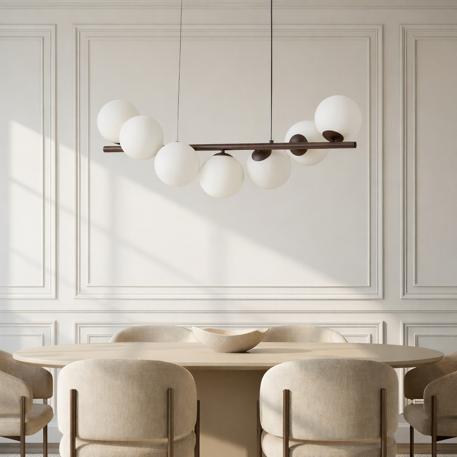 Lucande pendellampe Isandro, svart/opal, 7 lys