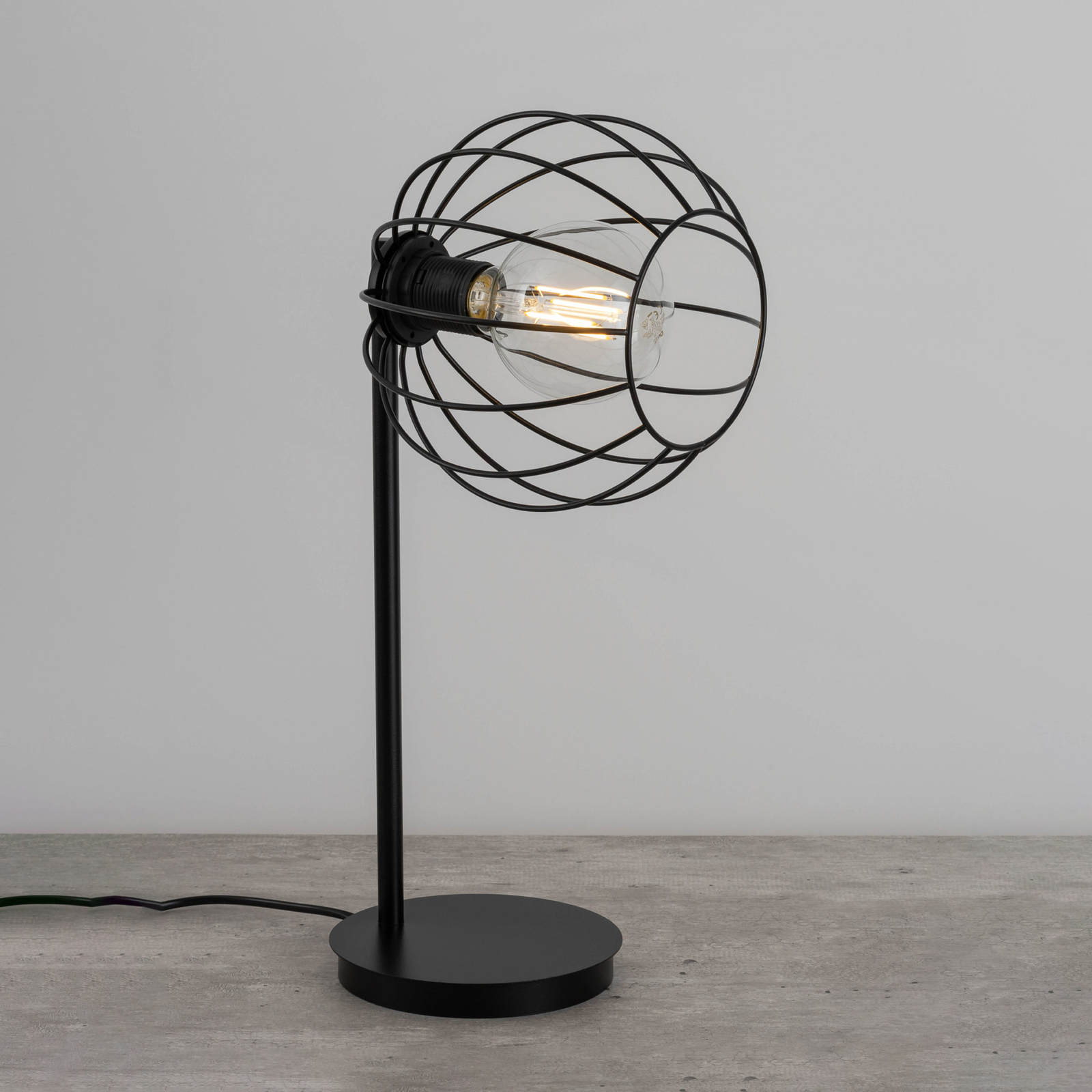 Madam table lamp, black, with a cage lampshade