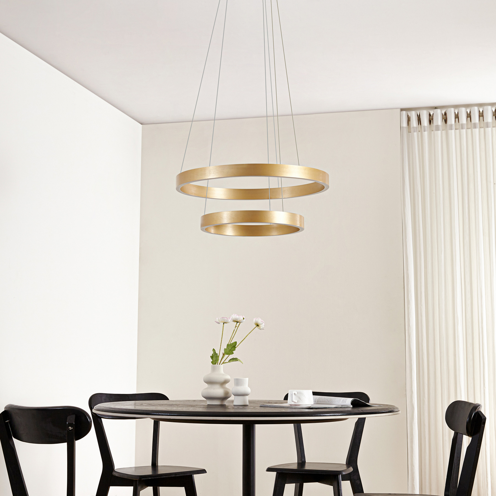 Lucande LED Pendant lamp Yonam, 2-flg., gold