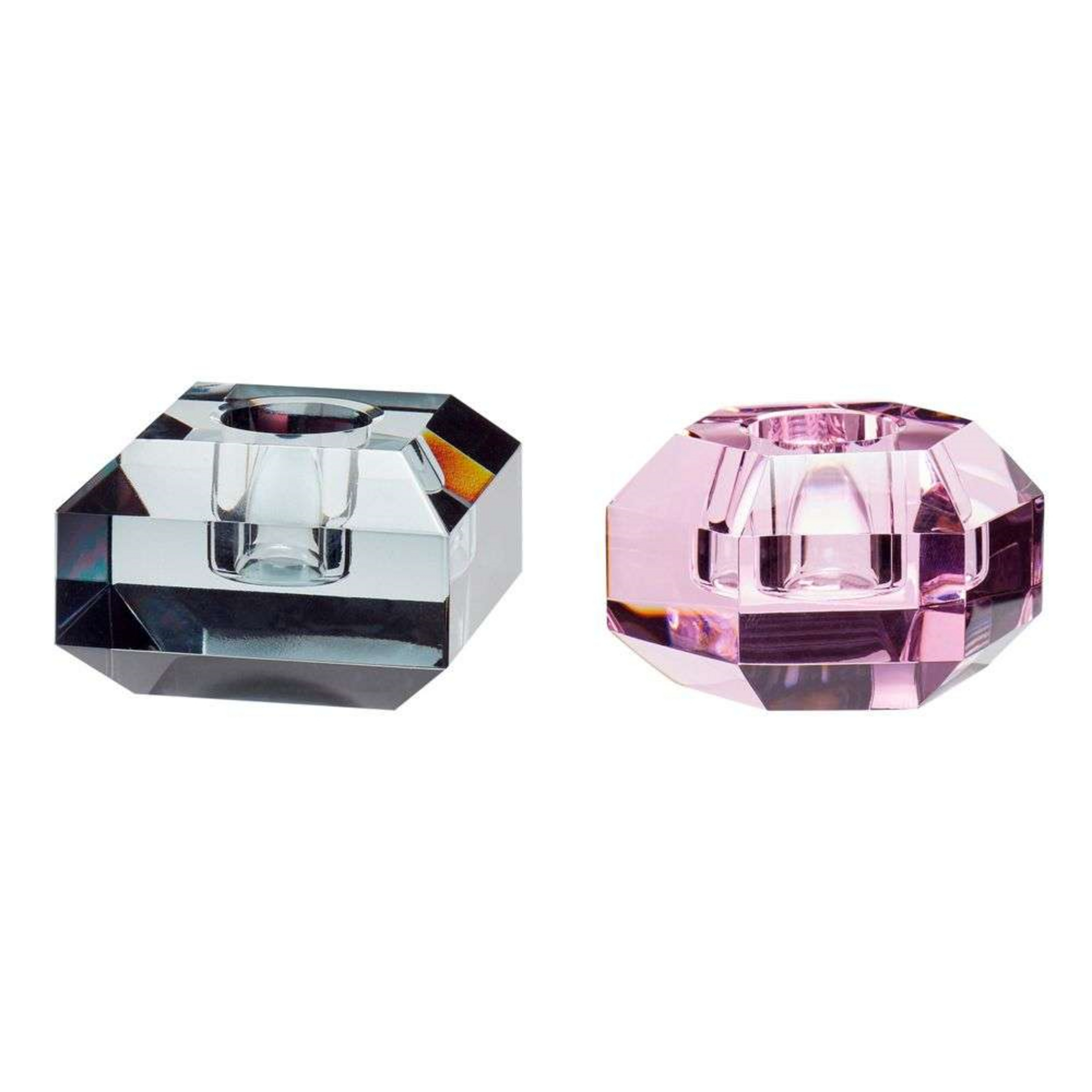 Gem Candle Holder 2 pcs. Pink/Smoked - Hübsch