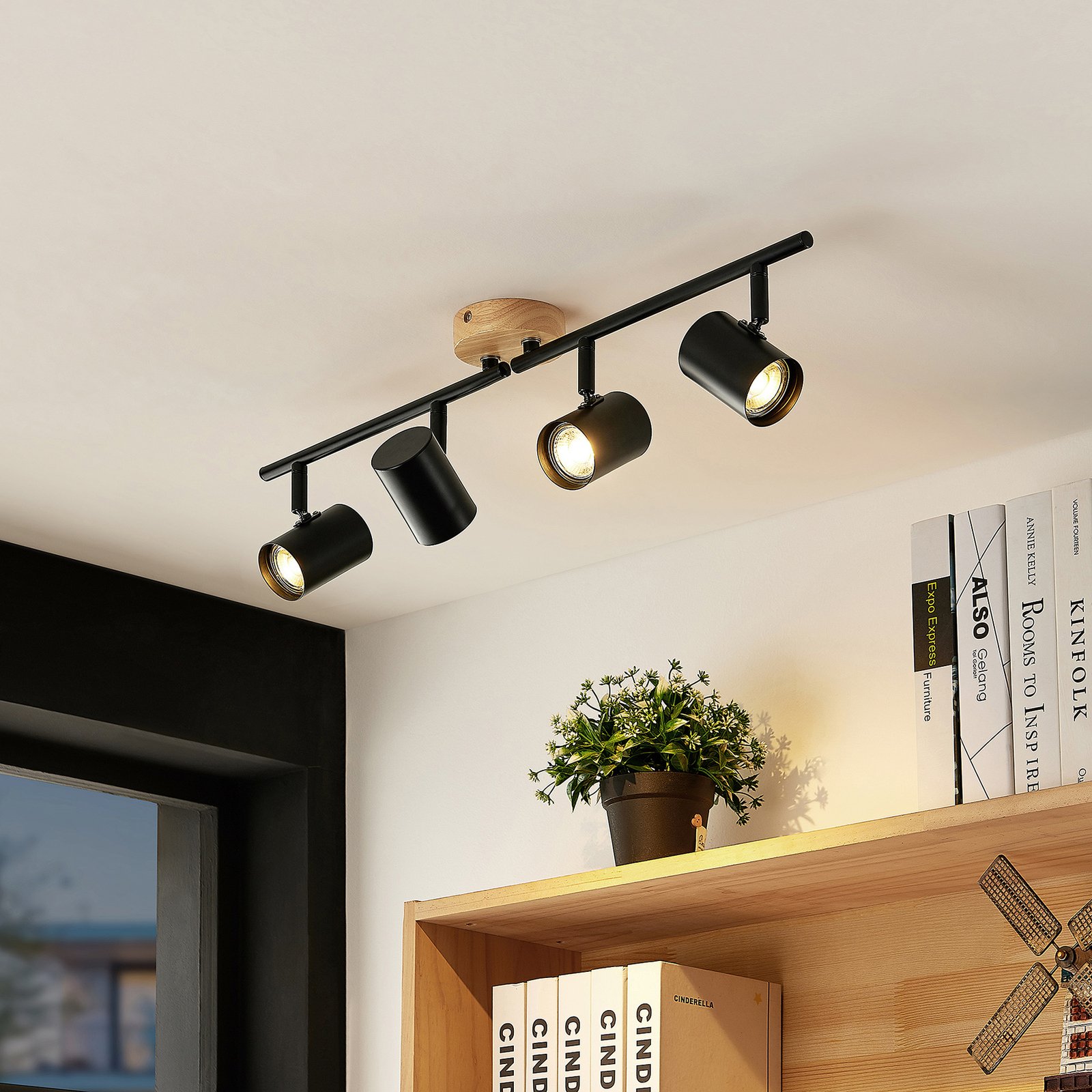 Xiomara 4 Lampa Sufitowa Black/Light Wood - Lindby