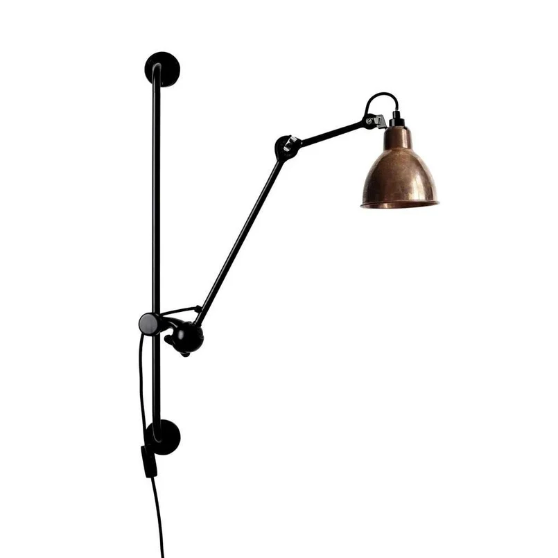 Lampe Gras – 210 Vägglampa Svart/Raw Koppar/Vit