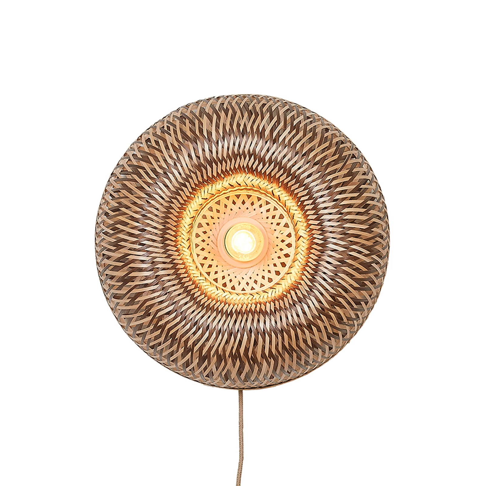 Aplique de pared GOOD & MOJO «Barbados», marrón, Ø 35 cm, con base de bambú