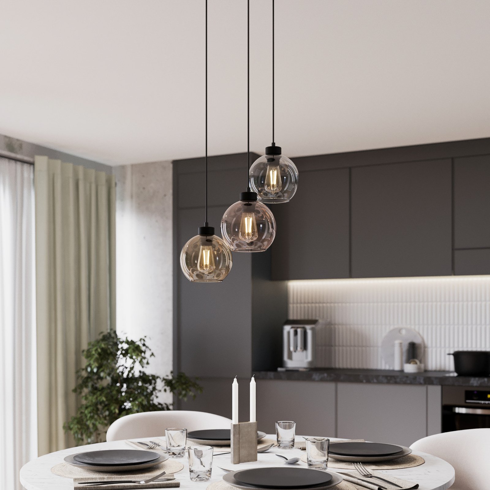 Cubus Hängeleuchte Ø 50 cm 3-flammig klar/honig braun Glas
