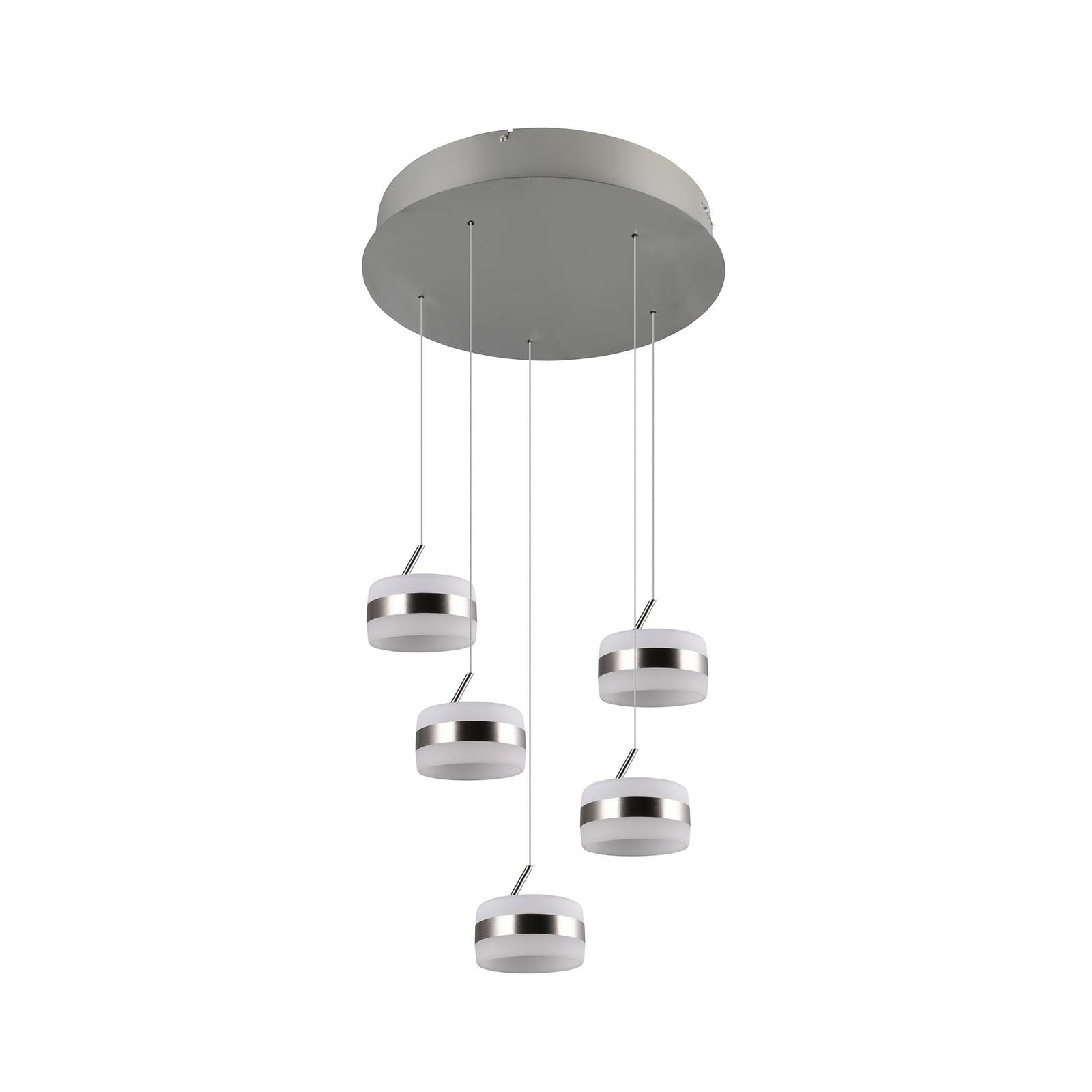 LED-Pendellampe Dios, nickelfarben, Ø 45 cm, CCT, 5-flg.