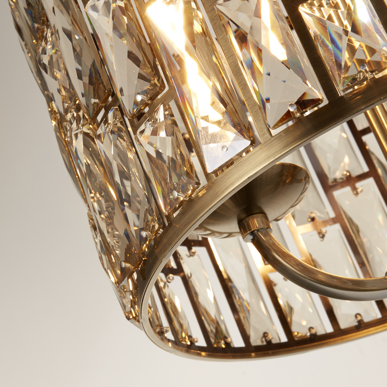 Bijou pendant light, 3-bulb, brass, crystal glass