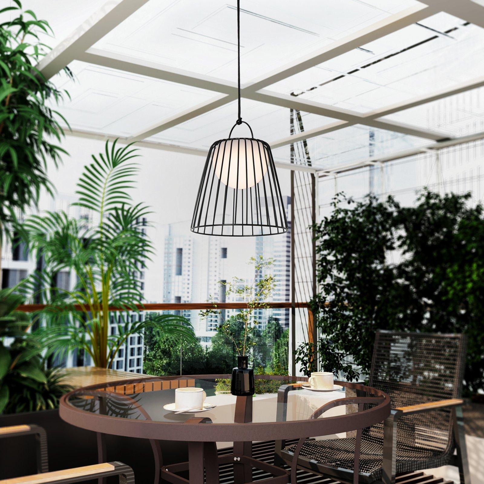 Lindby LED oppladbar utendørs pendellampe Levino, svart, metall