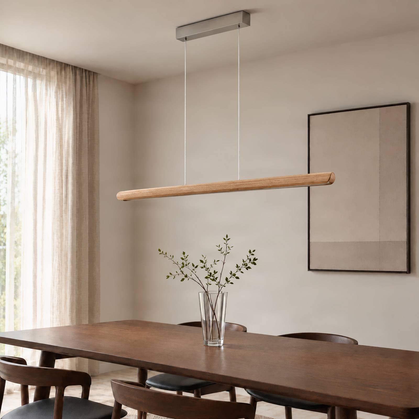 Żyrandol LED Lucande Callahan, jasne drewno, długość 115 cm