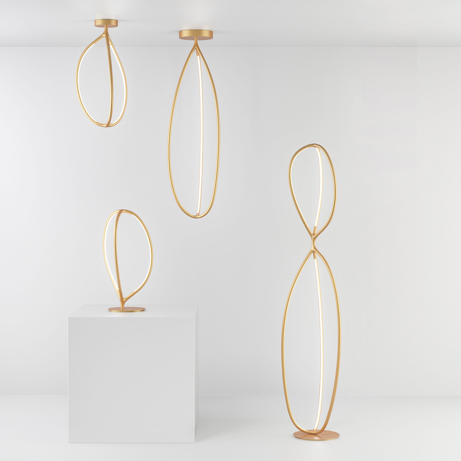 Artemide Arrival ceiling lamp, app, brass, 130 cm, for Living / Dining Room, aluminium, silicone, 50 W, energy efficiency: A+, H: 130.1 cm