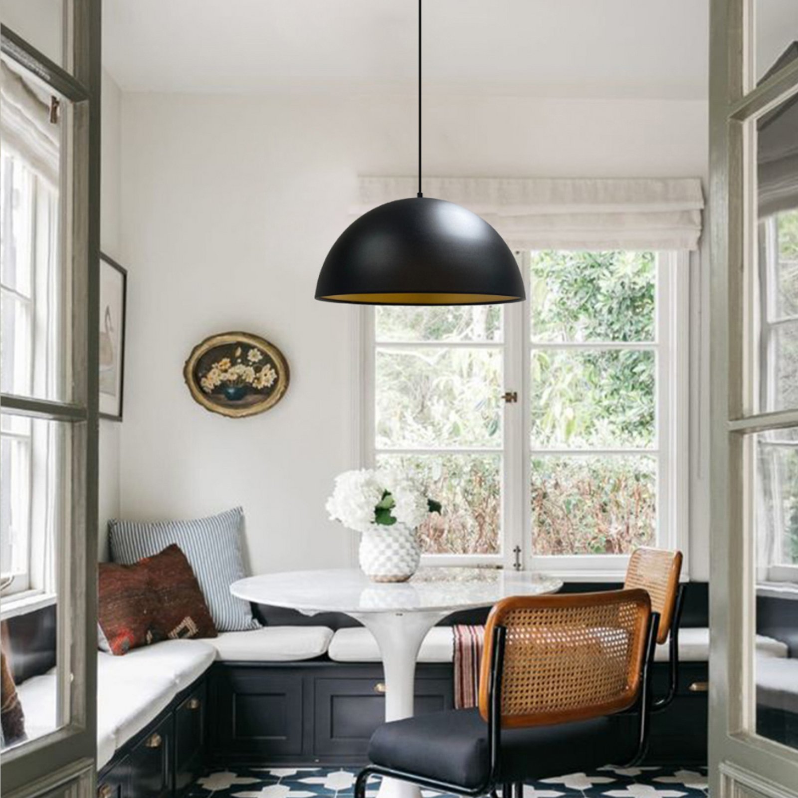 Lipeo pendant light, black/gold, Ø 40 cm, metal, E27