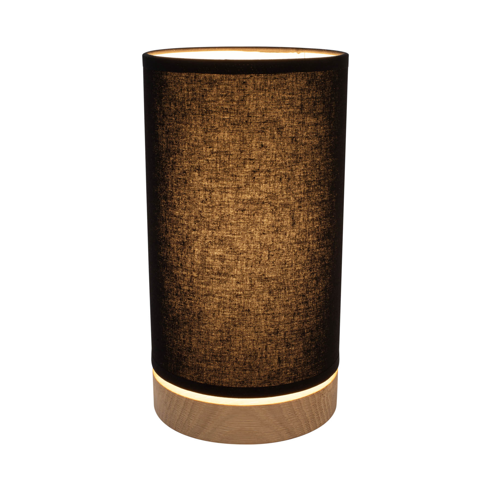 Lampe à poser Canvas, chêne, ronde, noire