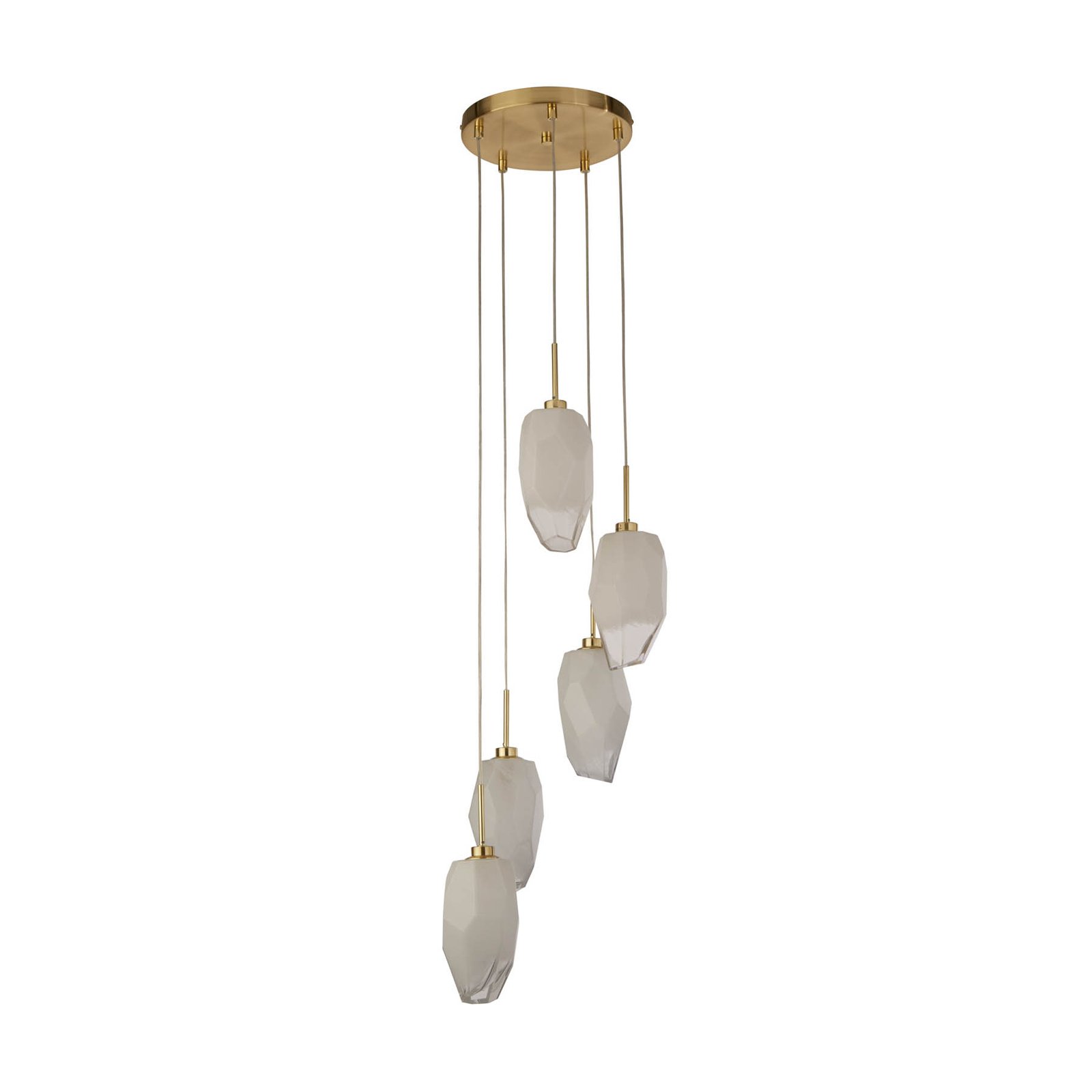 Rocky pendant light, 5-bulb, round, brass-coloured, steel, glass