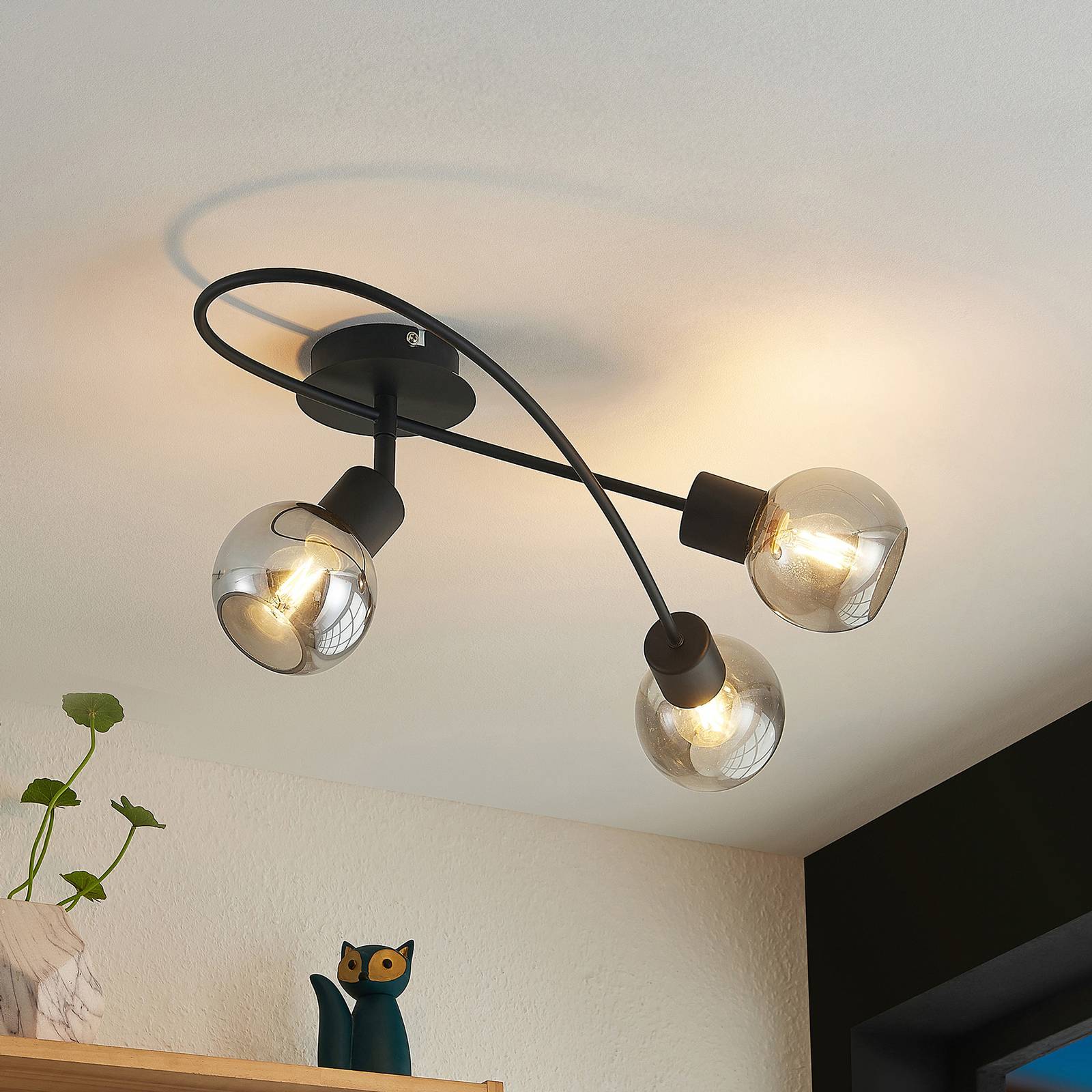 Lampa sufitowa Lindby Elaina, 54 cm, 3-punktowa, czarny/dymny, E14