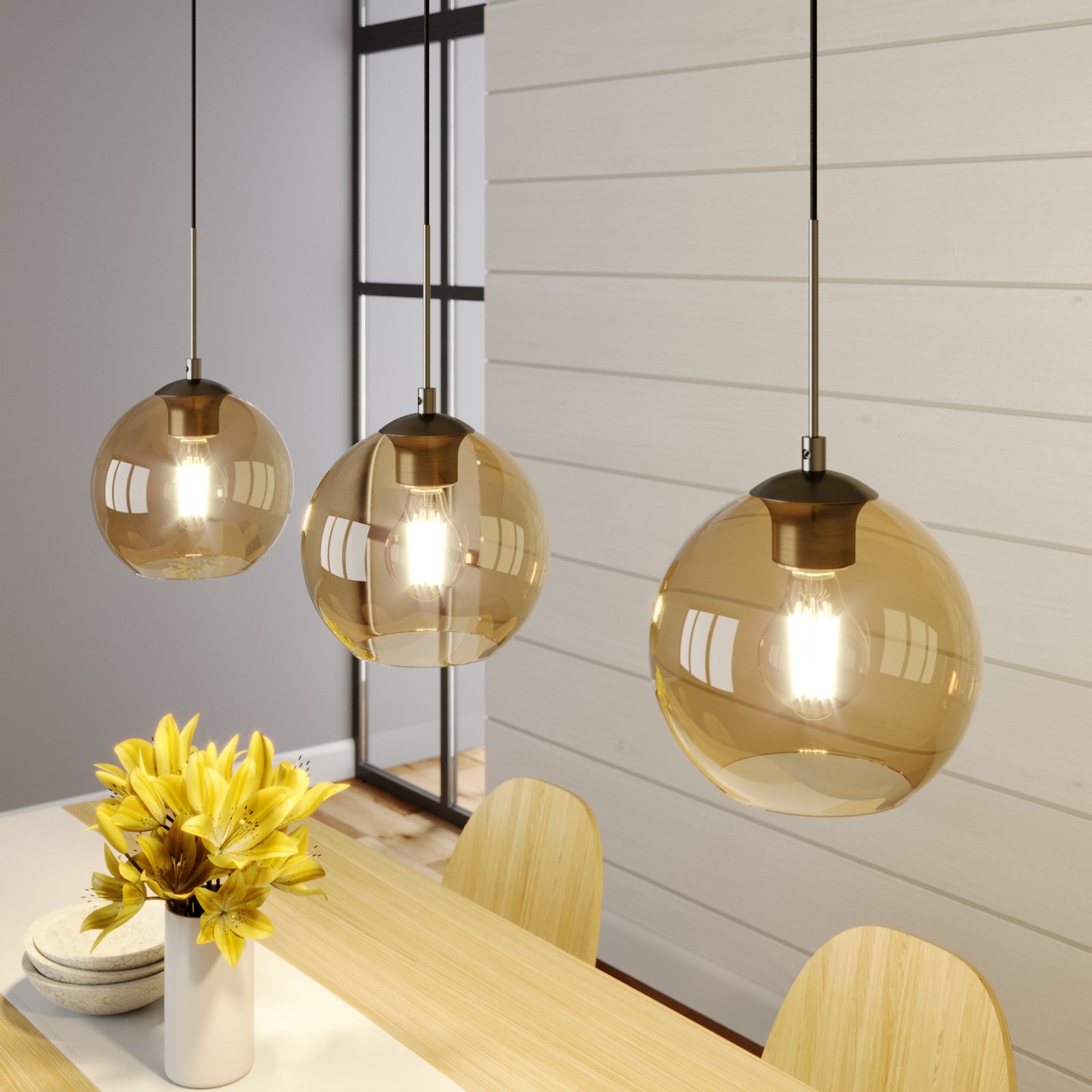 Lindby Sofian hanglamp met drie lampjes, amber