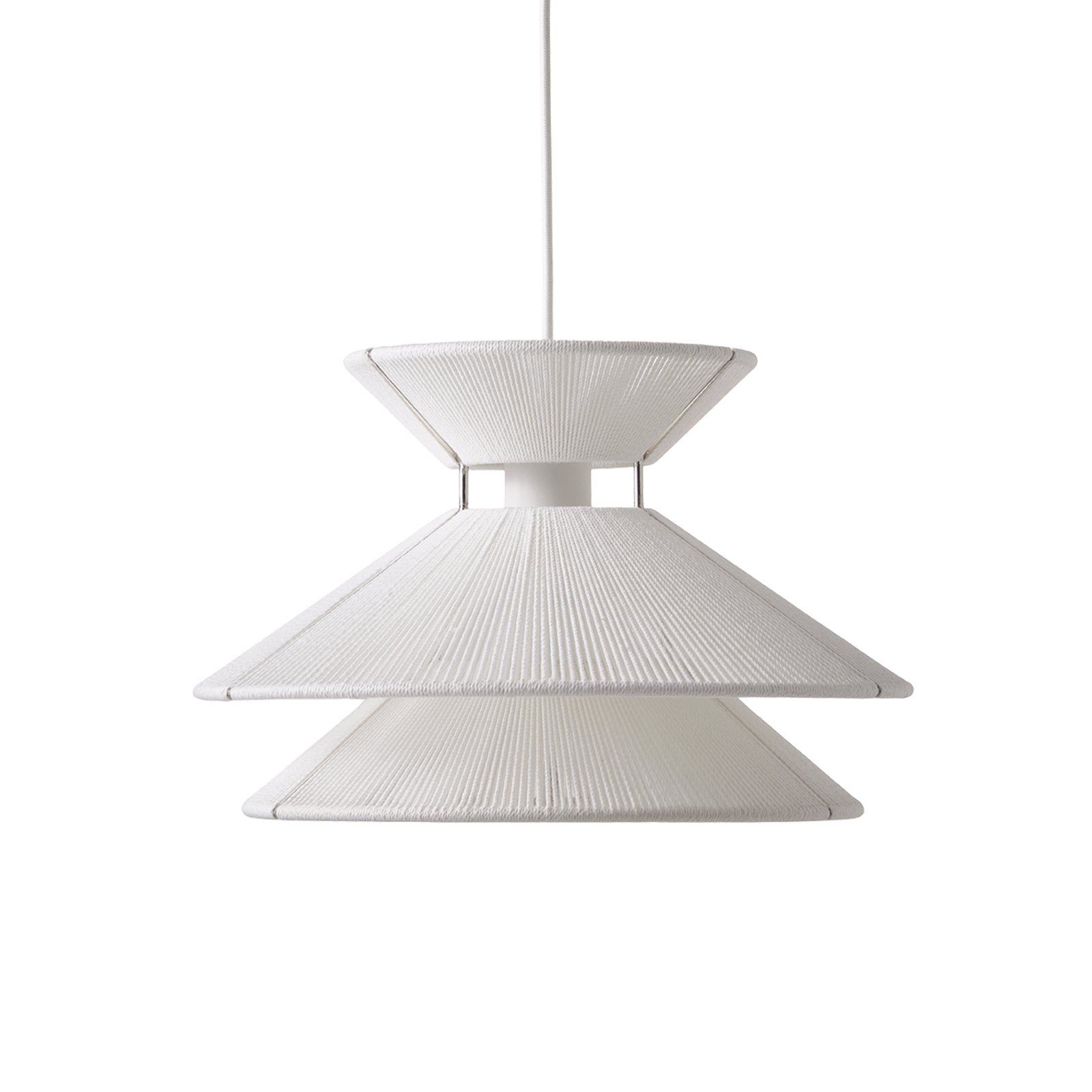 Candeeiro suspenso FRANDSEN Kiku branco, Ø 30,5 cm, metal/linho