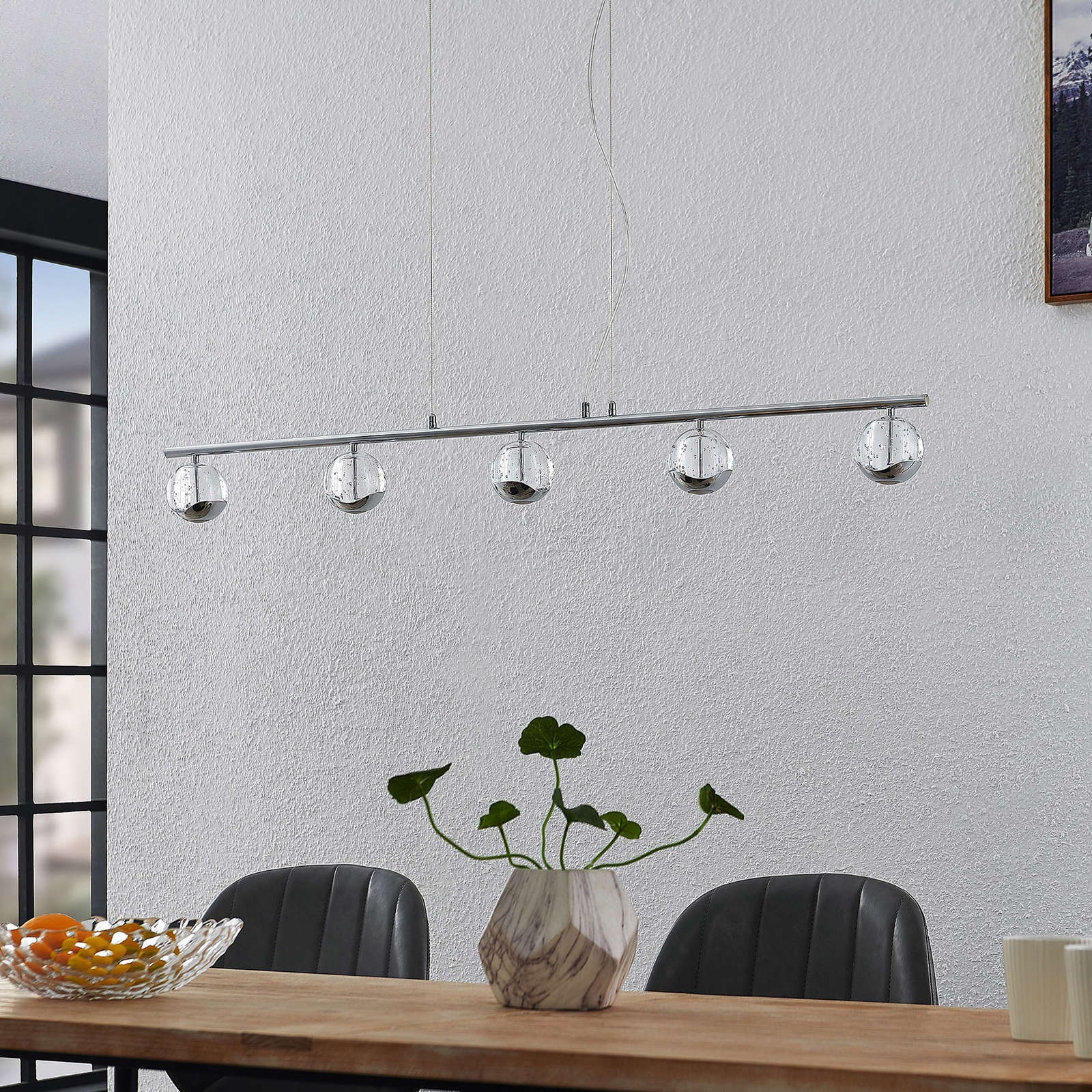 Lucande Kilio LED hanging light, 5-bulb, chrome