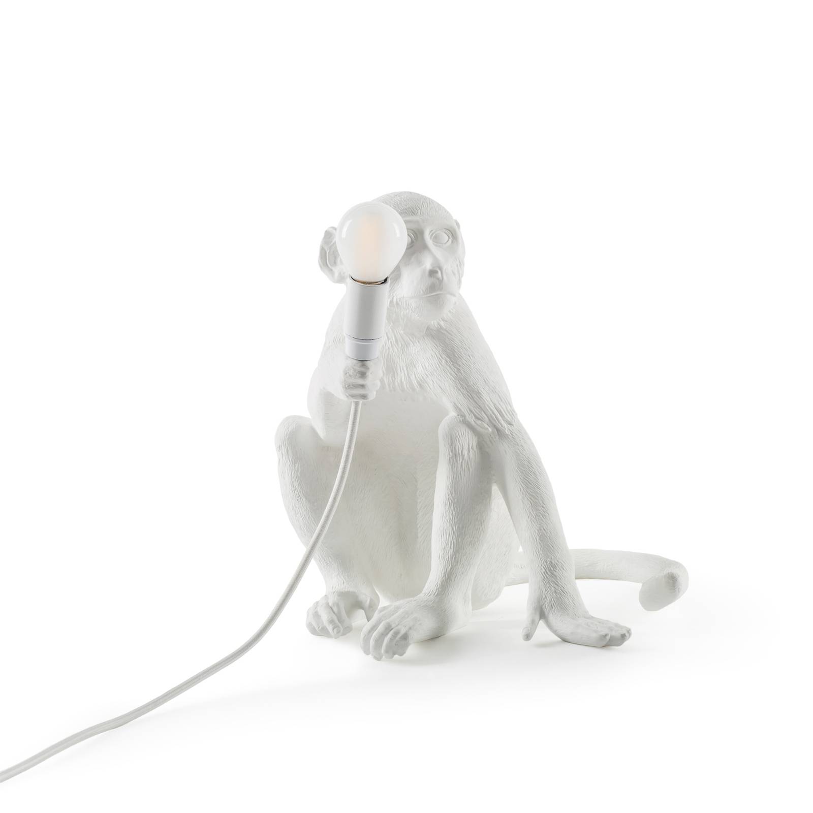 Lampa tarasowa LED Monkey Lamp, biała, siedząca