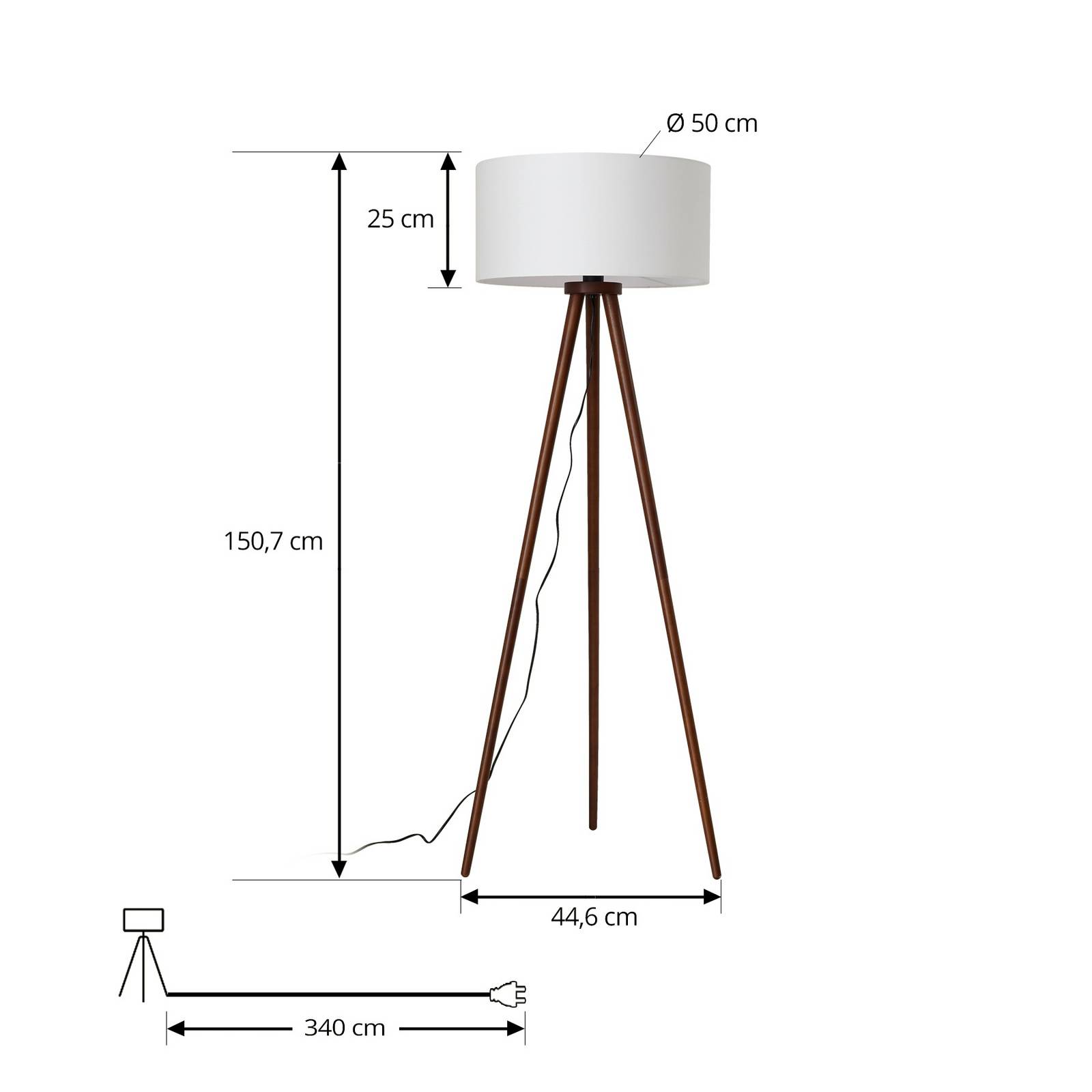 Lindby Lampa stojąca Charlia, biała, drewno orzechowe, wysokość 150 cm