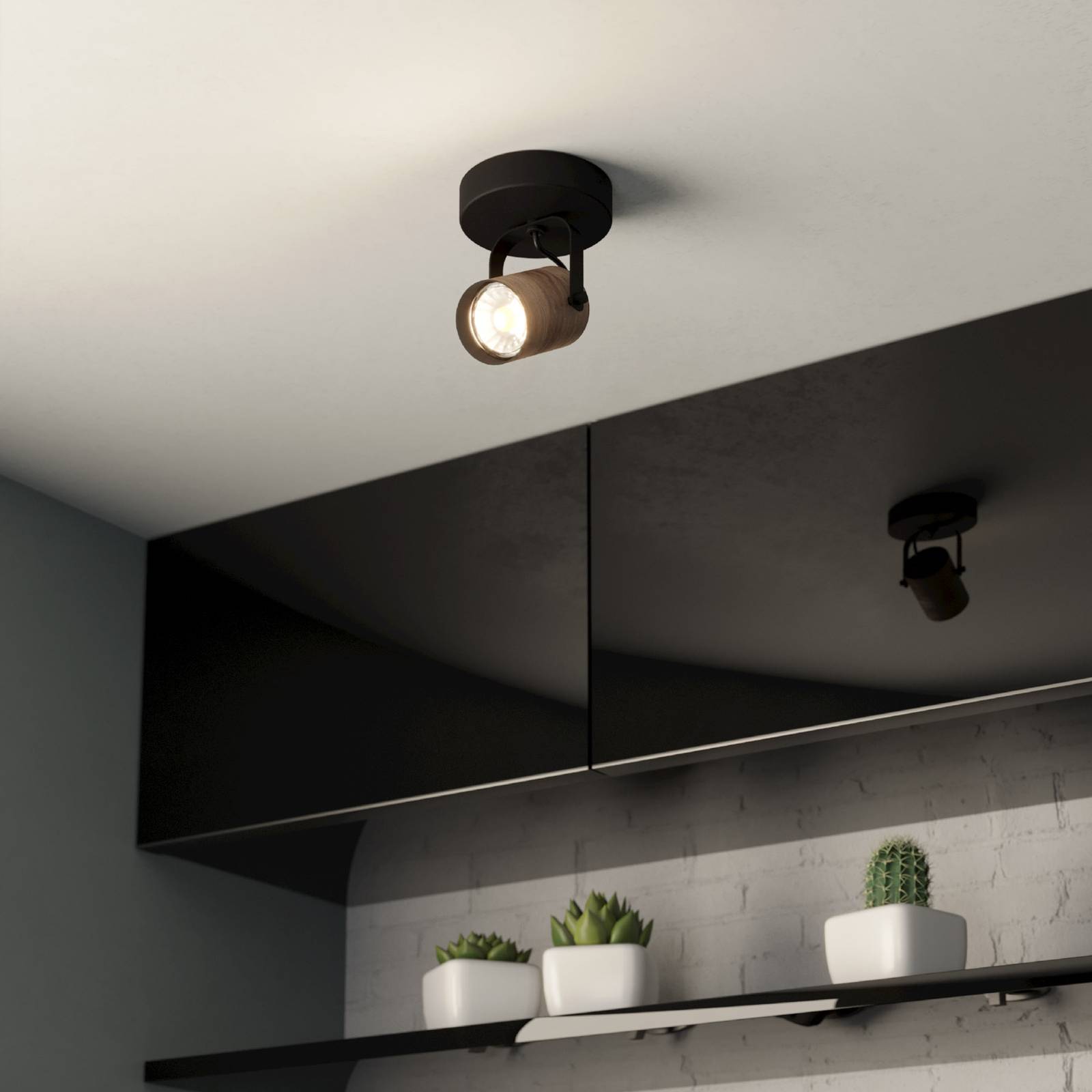 eglo spot pour plafond cayuca, noir/décor bois, à une lampe