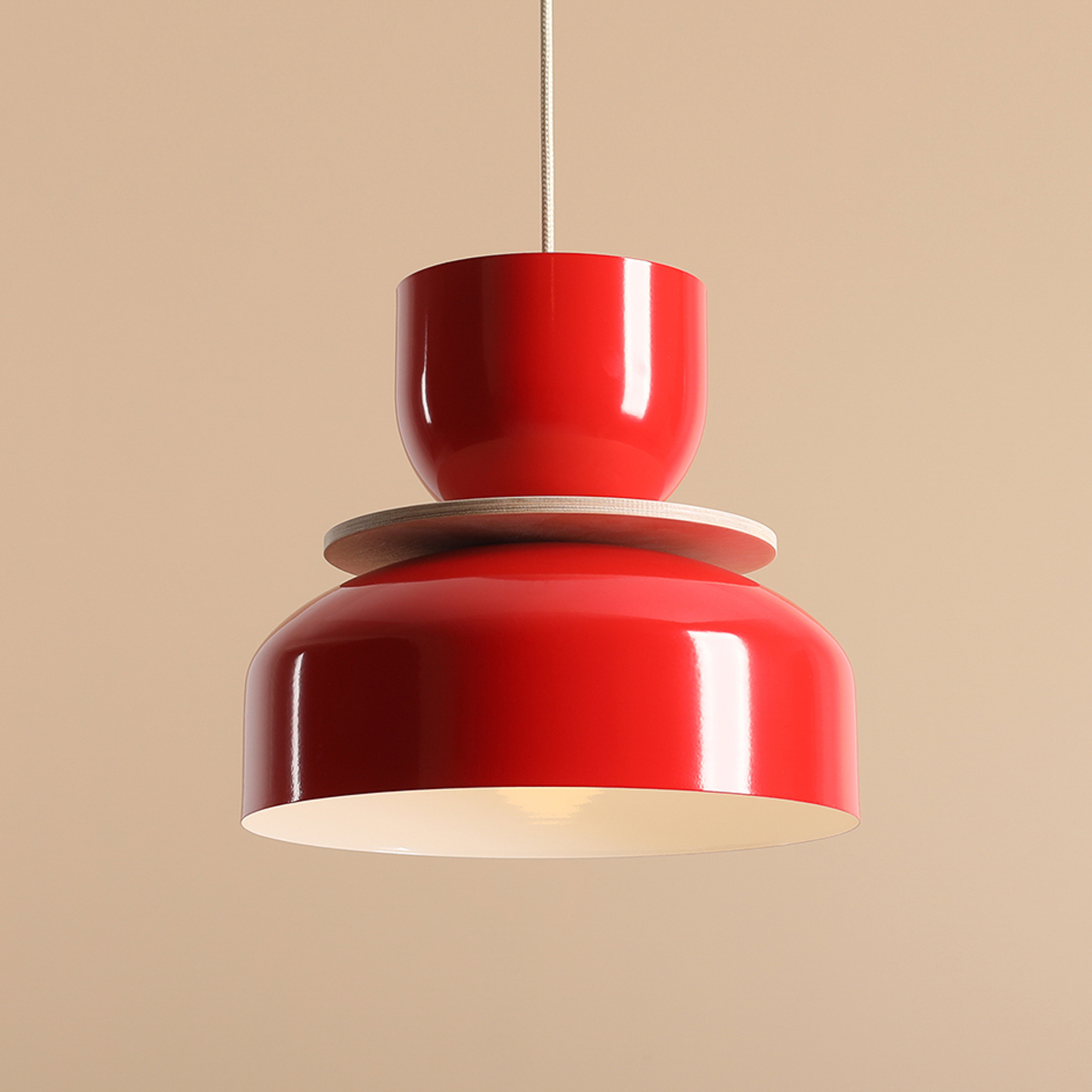 Uto pendant light, red, metal shade, 30 cm