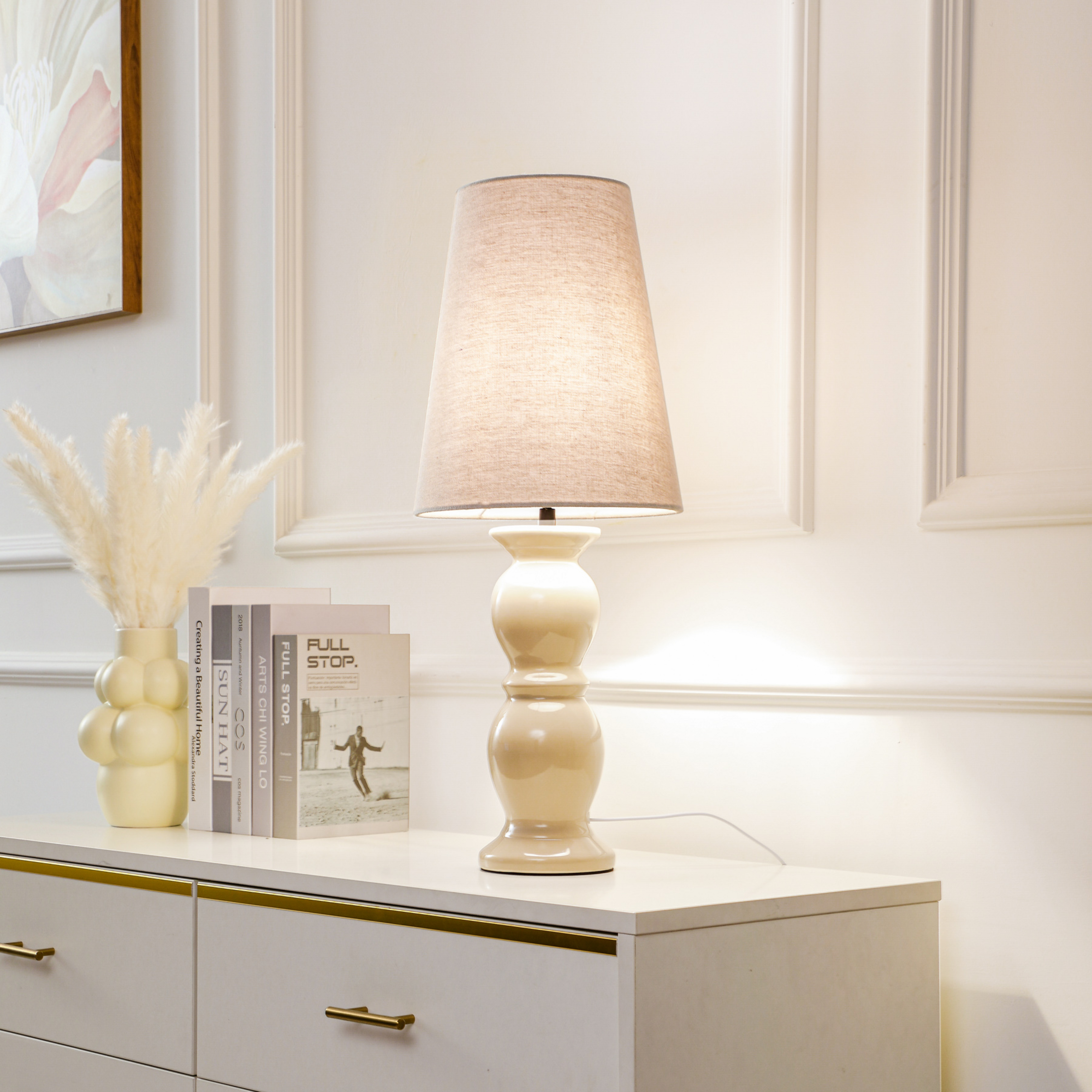 Lucande pöytävalaisin Lyndorin, beige, keramiikka