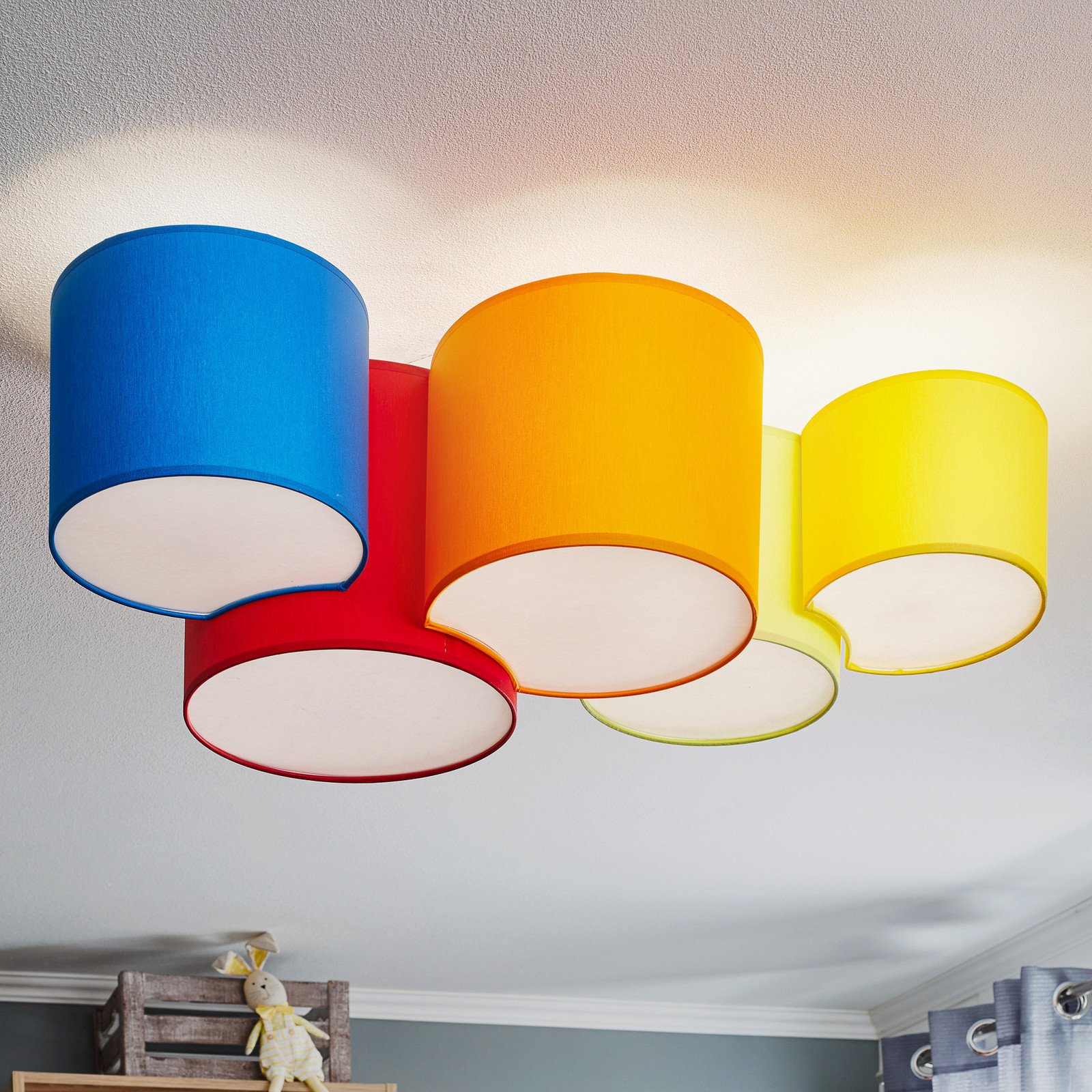 TK Lighting Plafonieră Mona cu 5 becuri multicoloră - dormitor - Modern - roșu portocaliu albastru verde galben - Țesătură / Textil