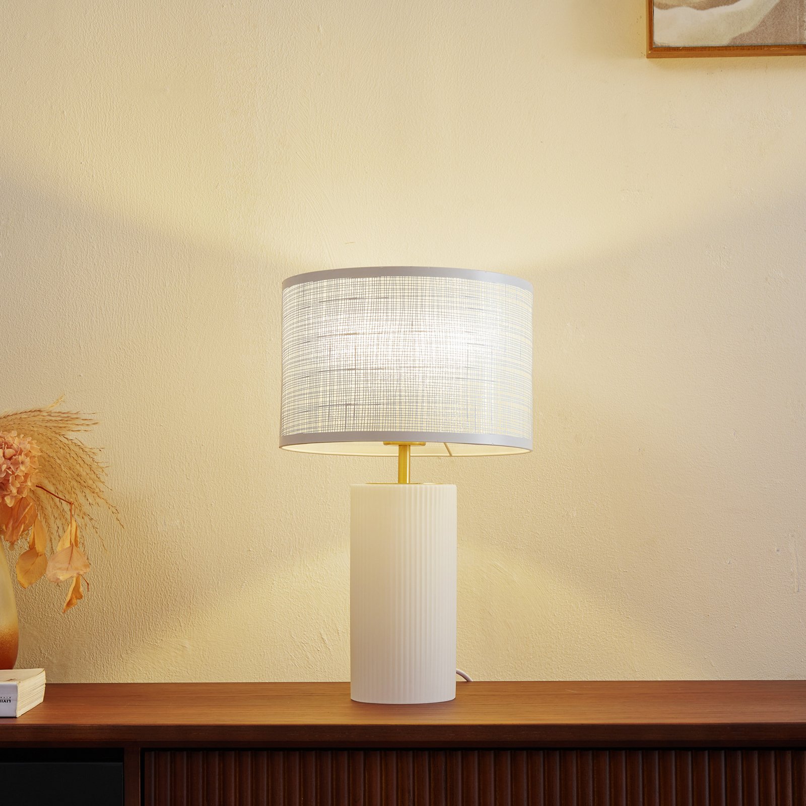 Lindby lampe à poser Sorscha, blanc, fer, Ø 26 cm