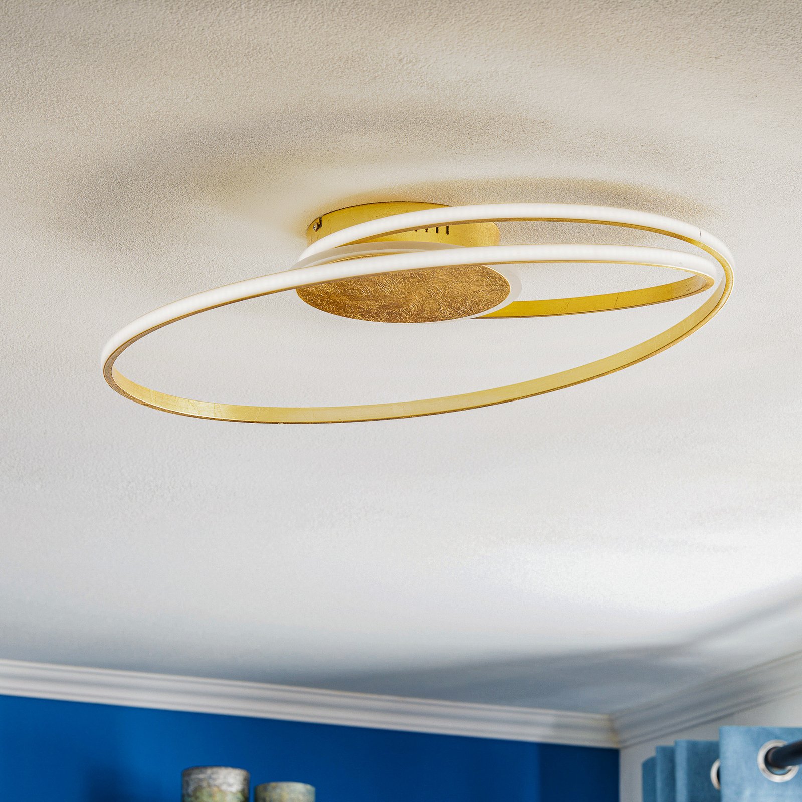 Lindby Dorle LED plafondlamp, goud, Ø 60 cm