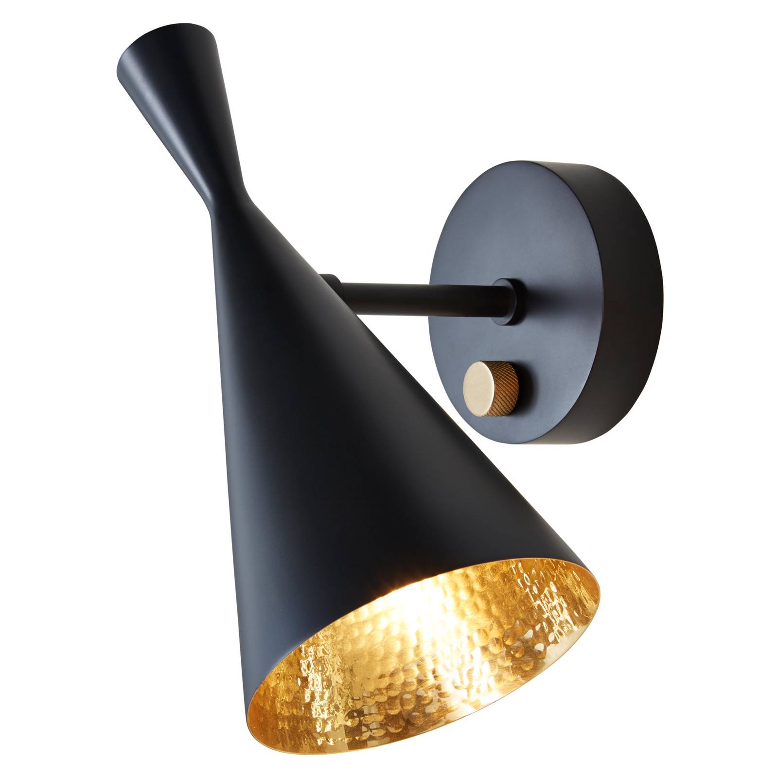 Tom Dixon Beat Wall wall light, black/brass, for Living / Dining Room, hand-beaten brass, E14, 42 W, W: 13 cm, H: 28.5 cm
