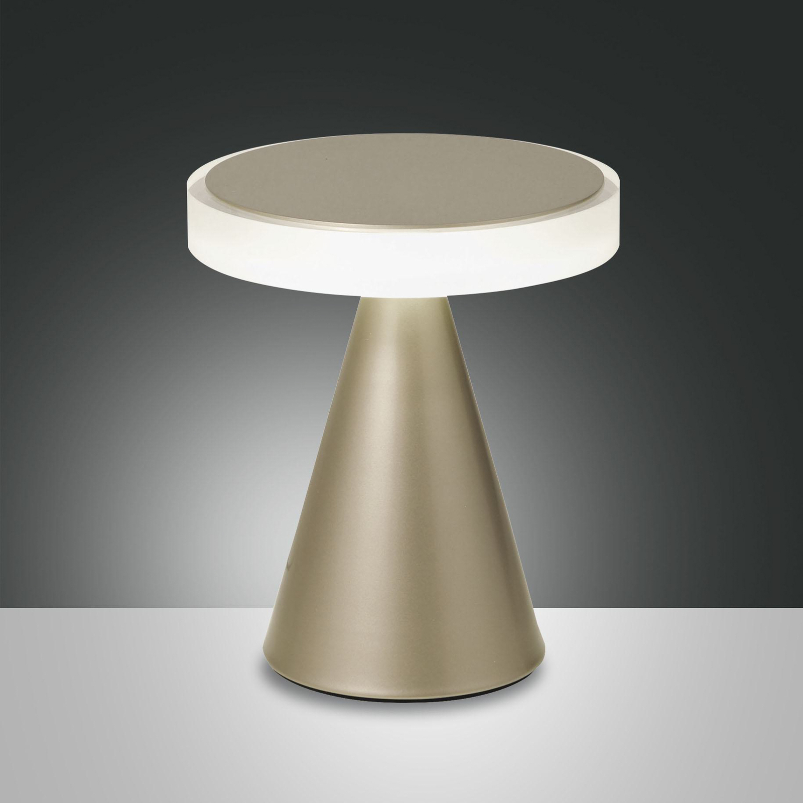 Candeeiro de mesa Neutra LED, altura 20 cm, dourado mate, regulador de