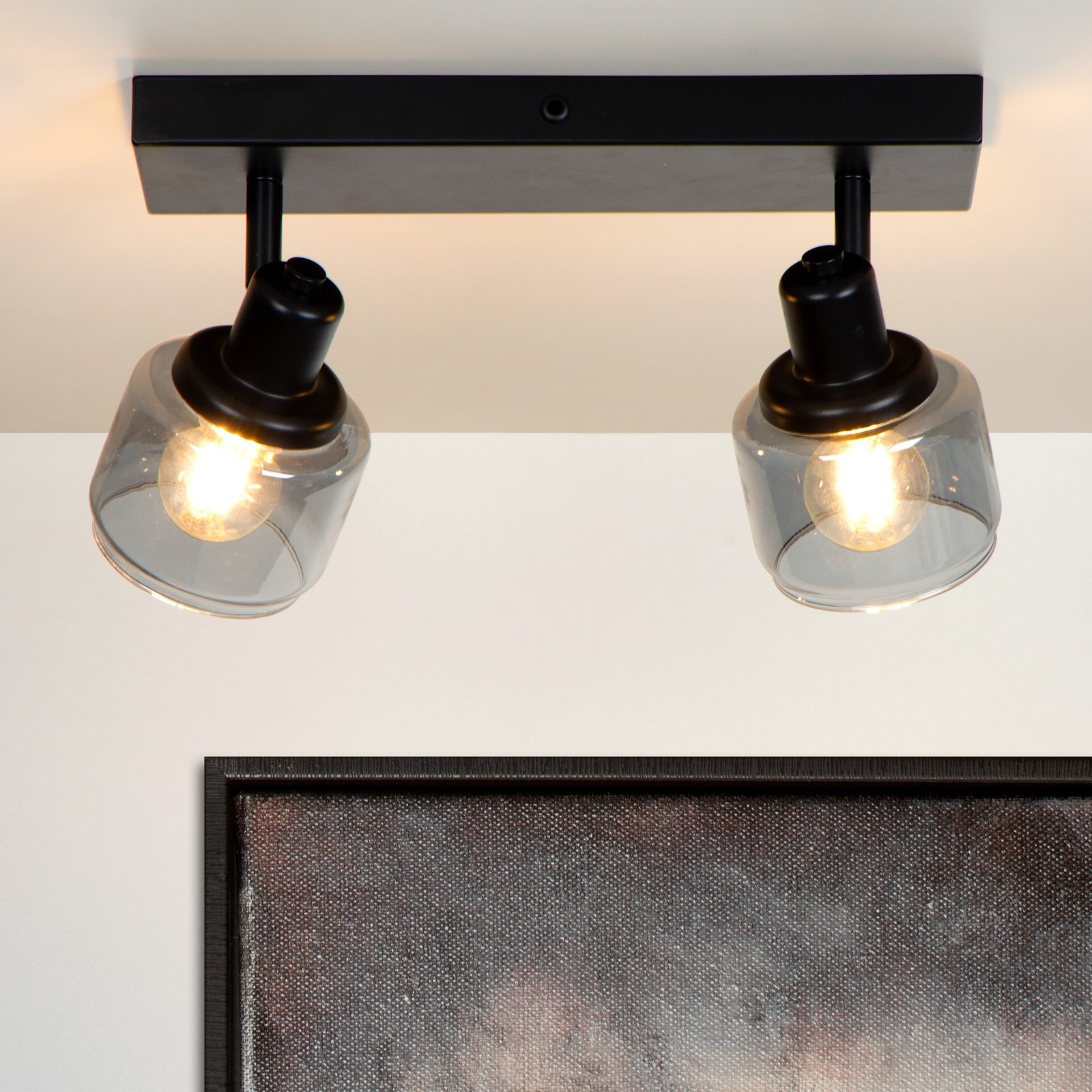 Spot pour plafond Bjorn à 2 lampes, noir/gris fumé