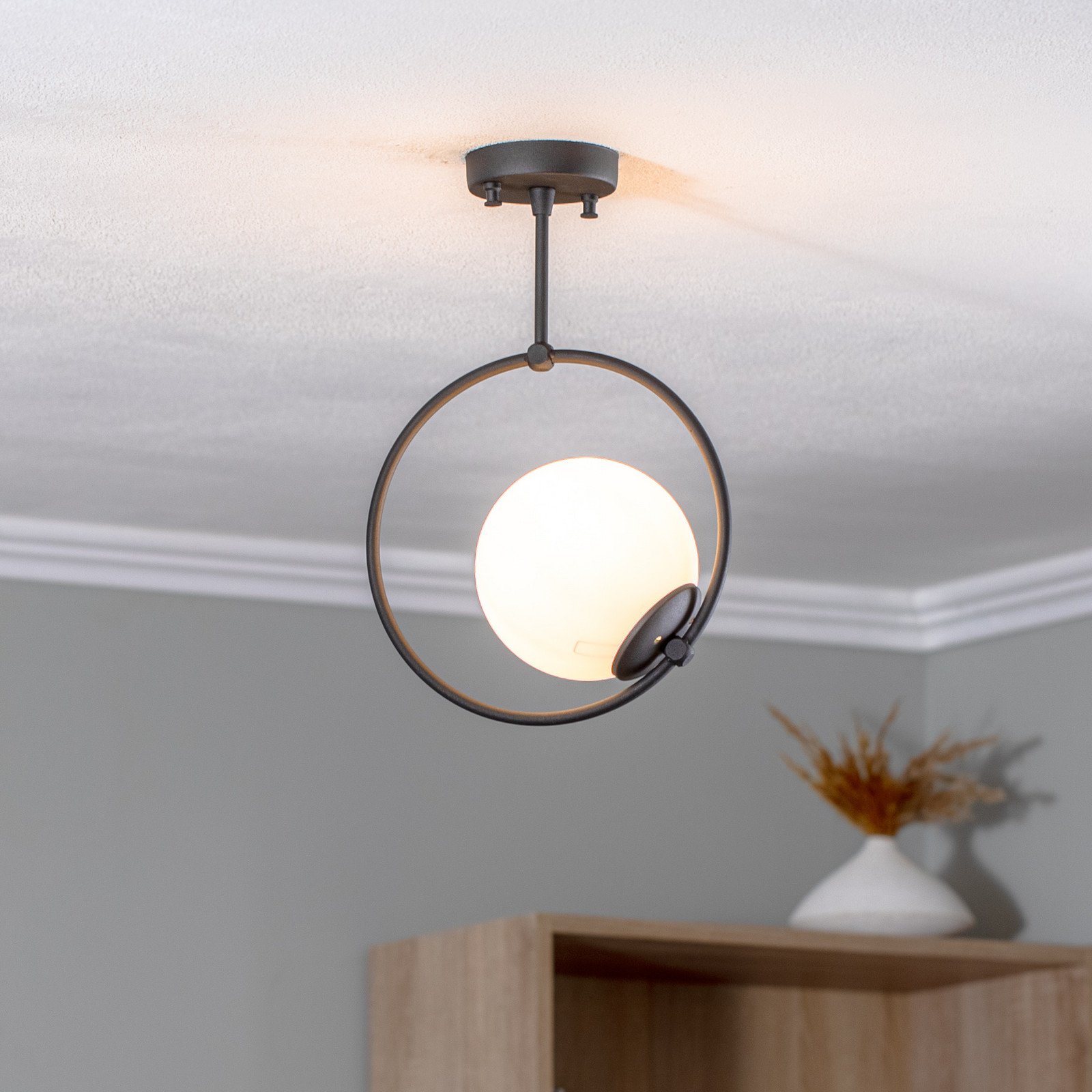 Opviq Plafonieră GMN-000013 abajur din sticlă neagră 1 bec. - Camera de zi / sufragerie - modern - negru alb opal - Metal