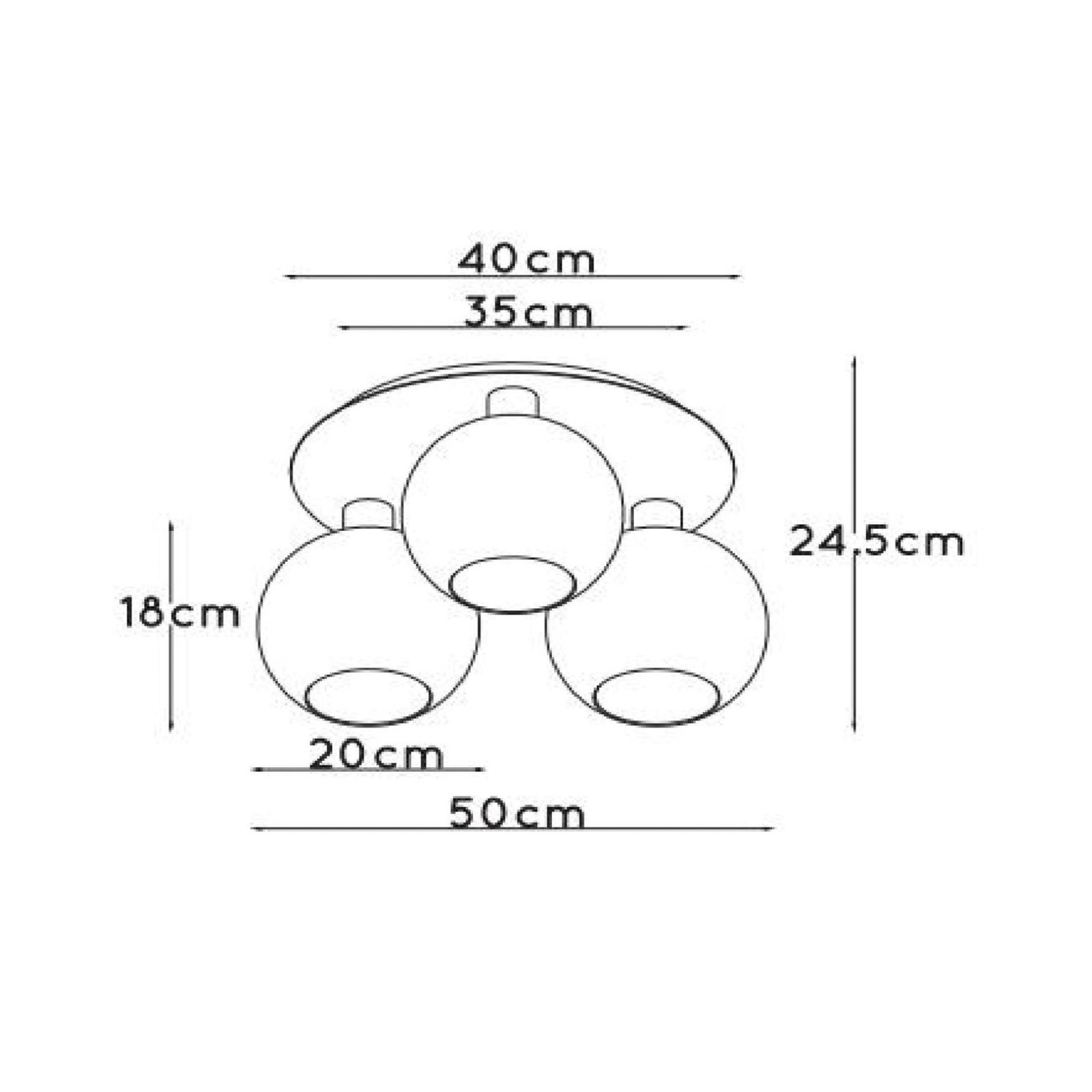 Plafonjera Marius, crna, Ø 50 cm, staklo, 3 žarulje