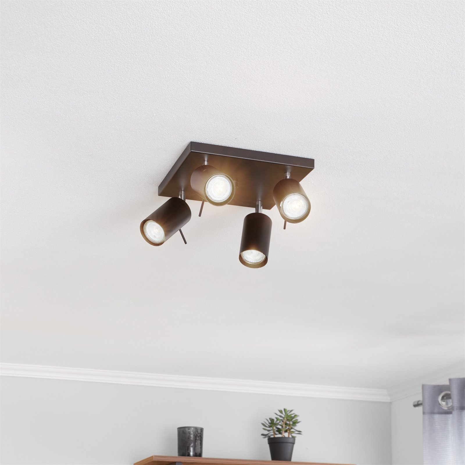 Round ceiling spotlight, black, 4-bulb square