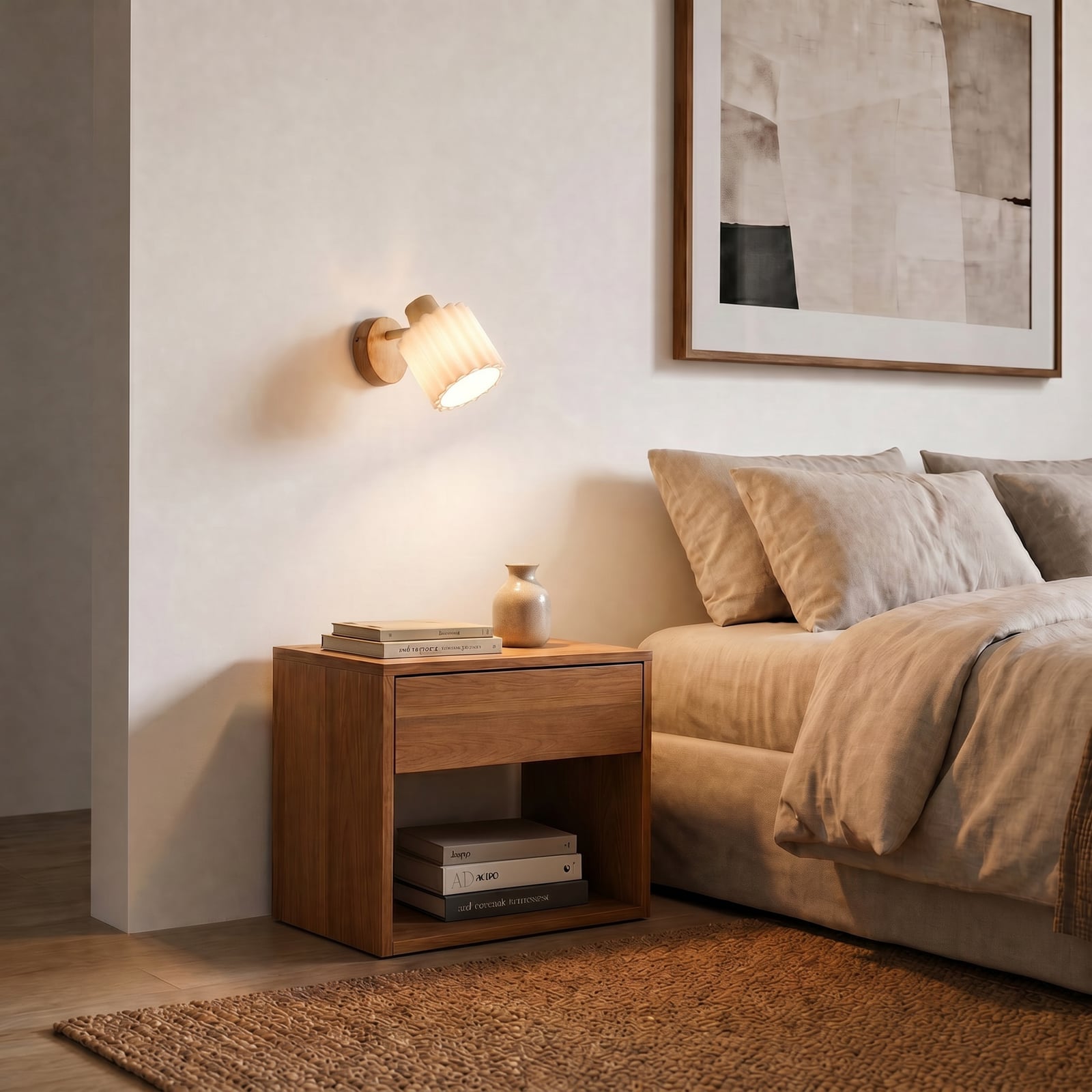 Spot mural Shiloh, bois, lin, naturel/beige, E14 - Lindby Spot mural Shiloh, bois, lin, naturel/beige, E14 - Lindby