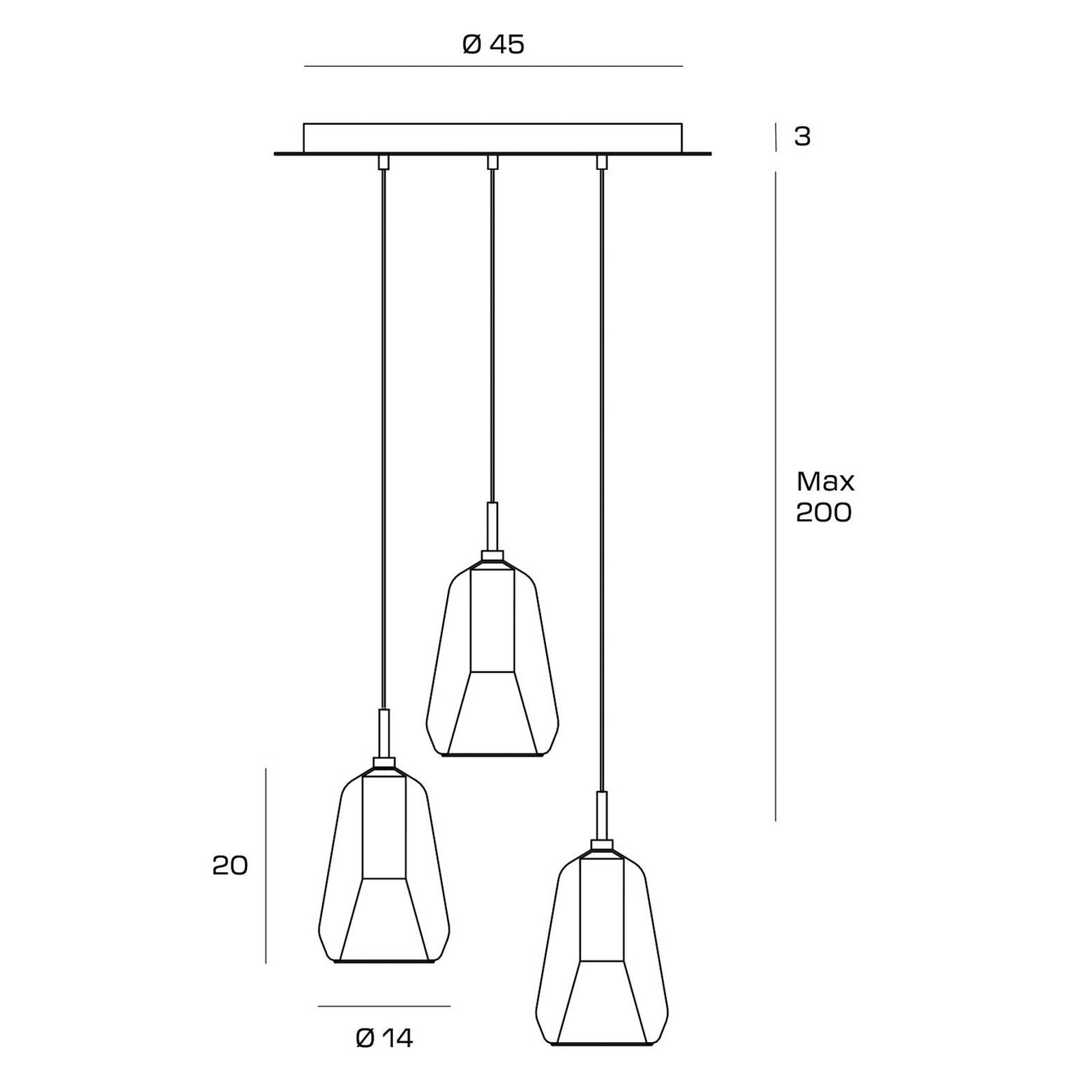 Lampa wisząca X-Ray brąz/złoty kolor 3-punktowa okrągła szklana