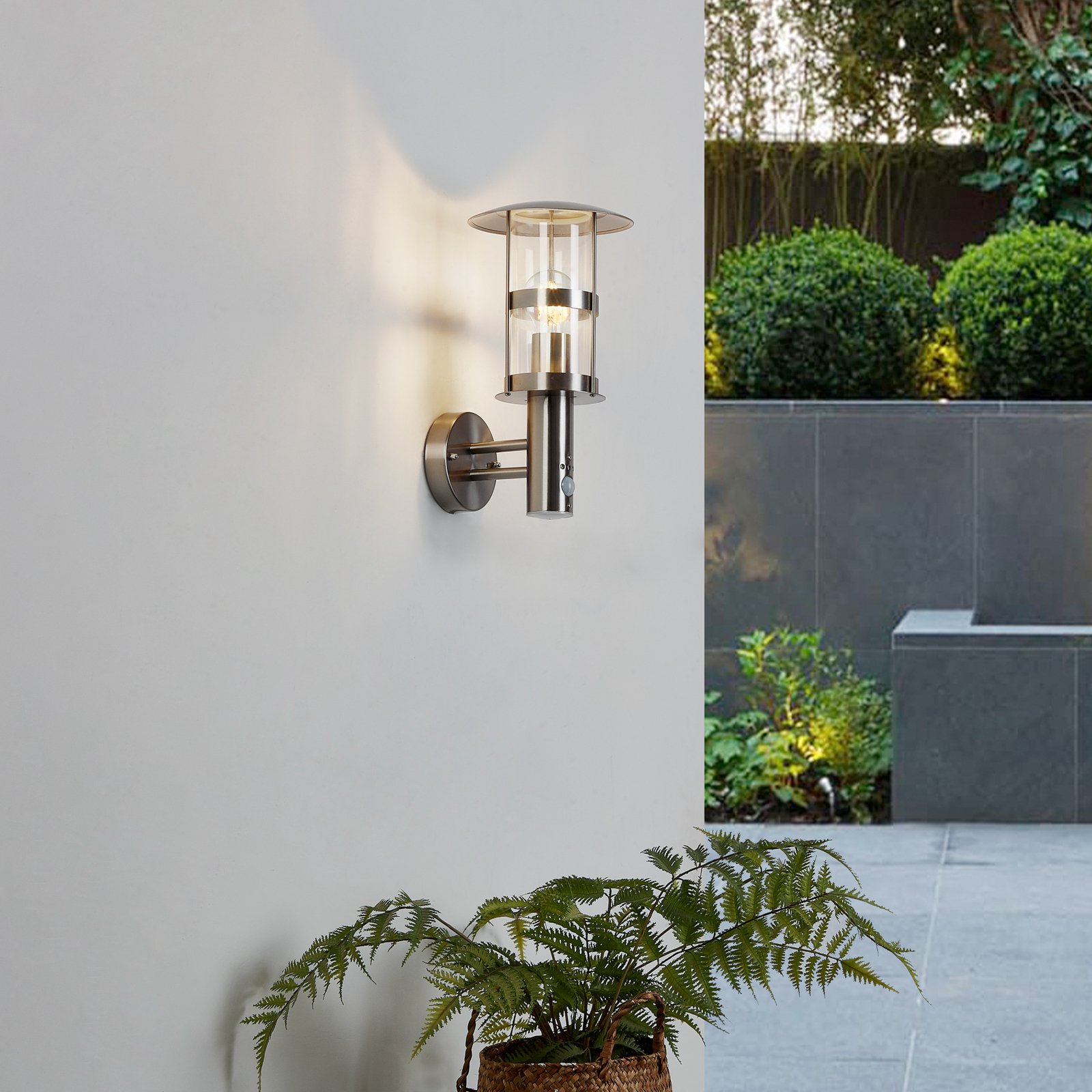 Noemi Candeeiro de Parede Exterior w/Sensor Stainless Steel - Lindby