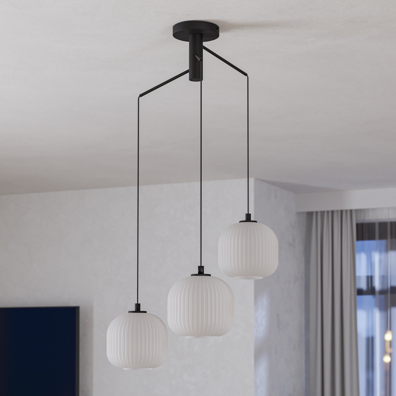 Mantunalle hengelampe, Ø 62 cm, svart/hvit, 3 lyskilder.