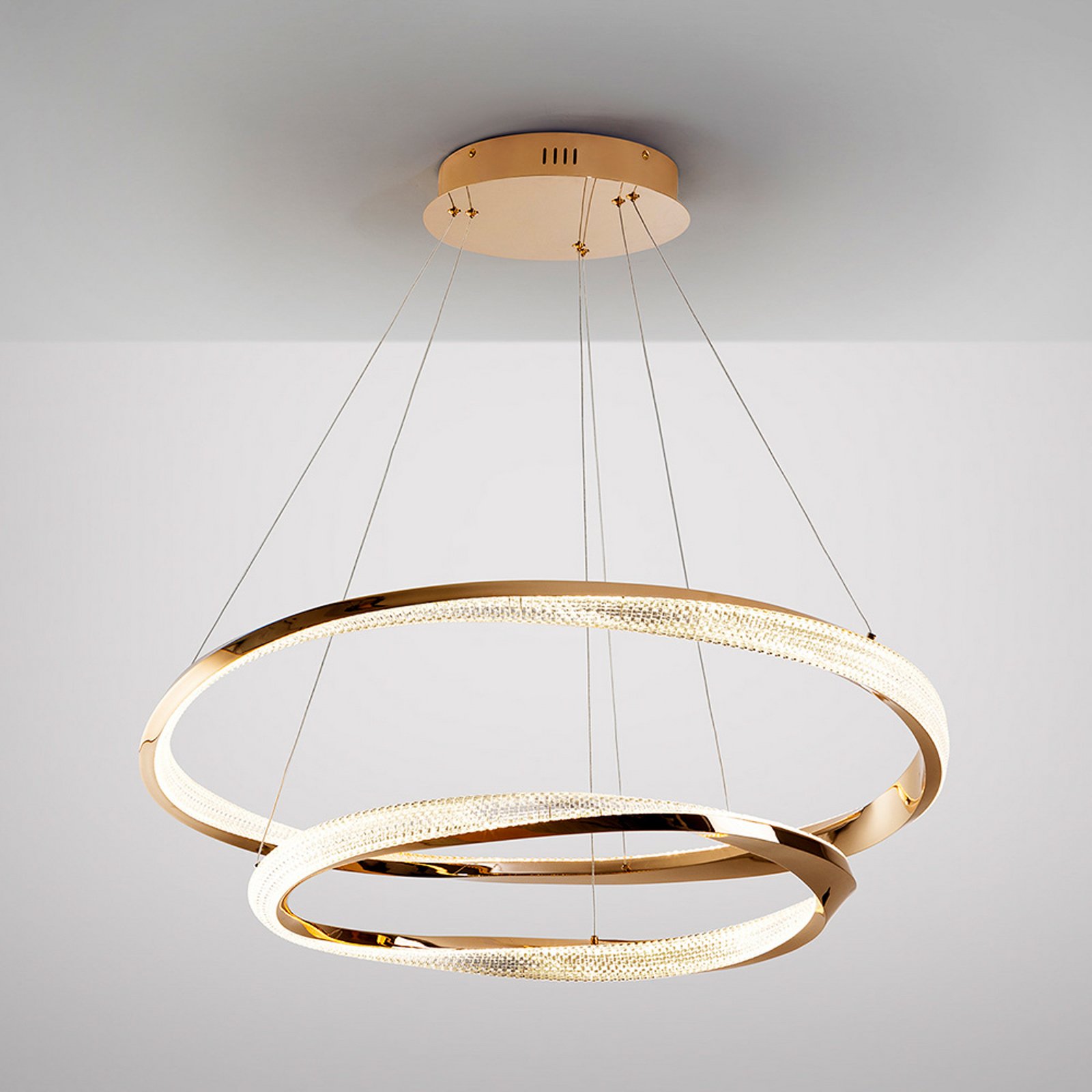 LED висяща лампа Orbitas, Ø 80 cm, златист цвят, метал, димер LED висяща лампа Orbitas, Ø 80 cm, златист цвят, метал, димер