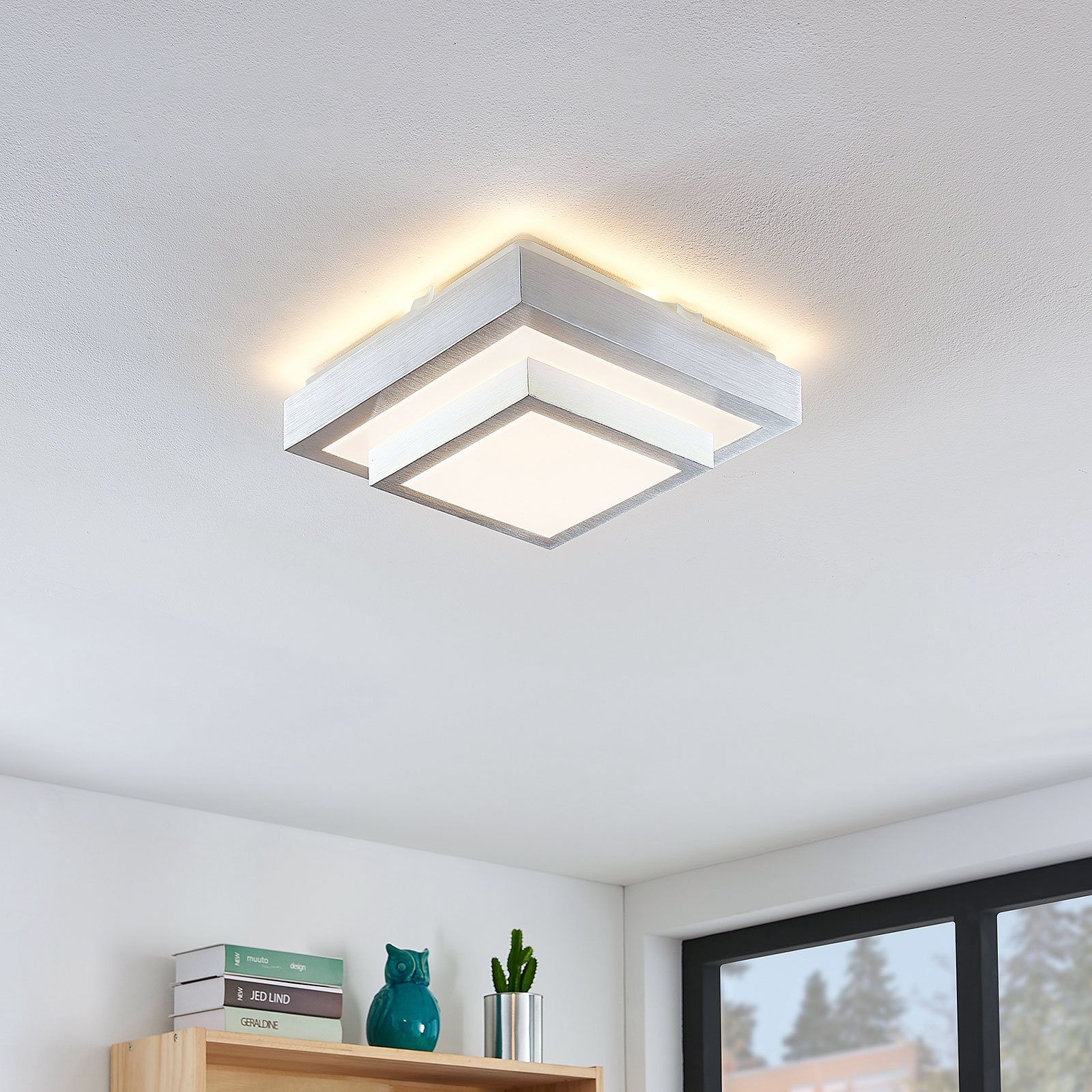 Mirco Square LED Lámpara de Techo L27 Alu/White - Lindby