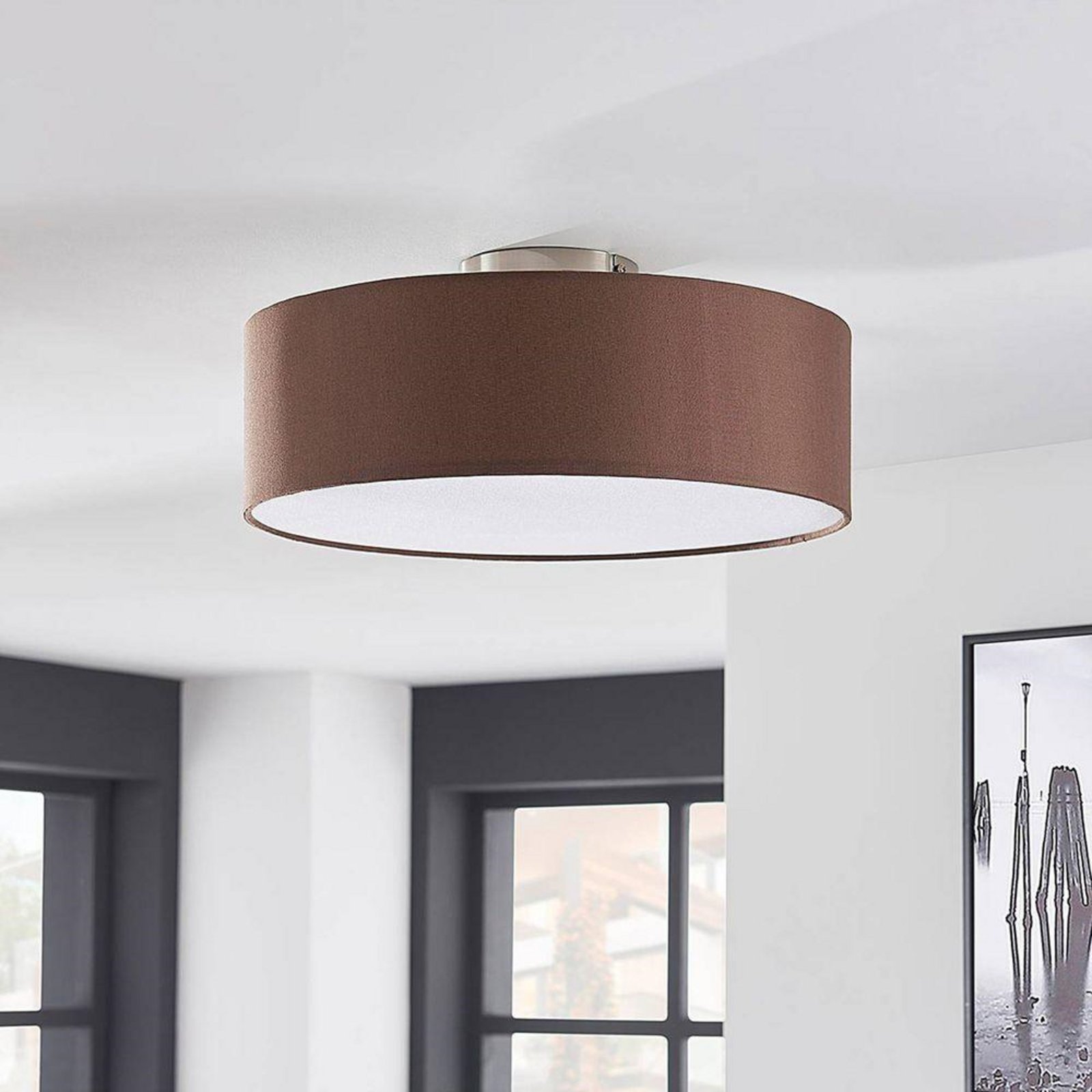 Sebatin Ceiling Lamp Ø40 Brown/White/Nickel - Lindby