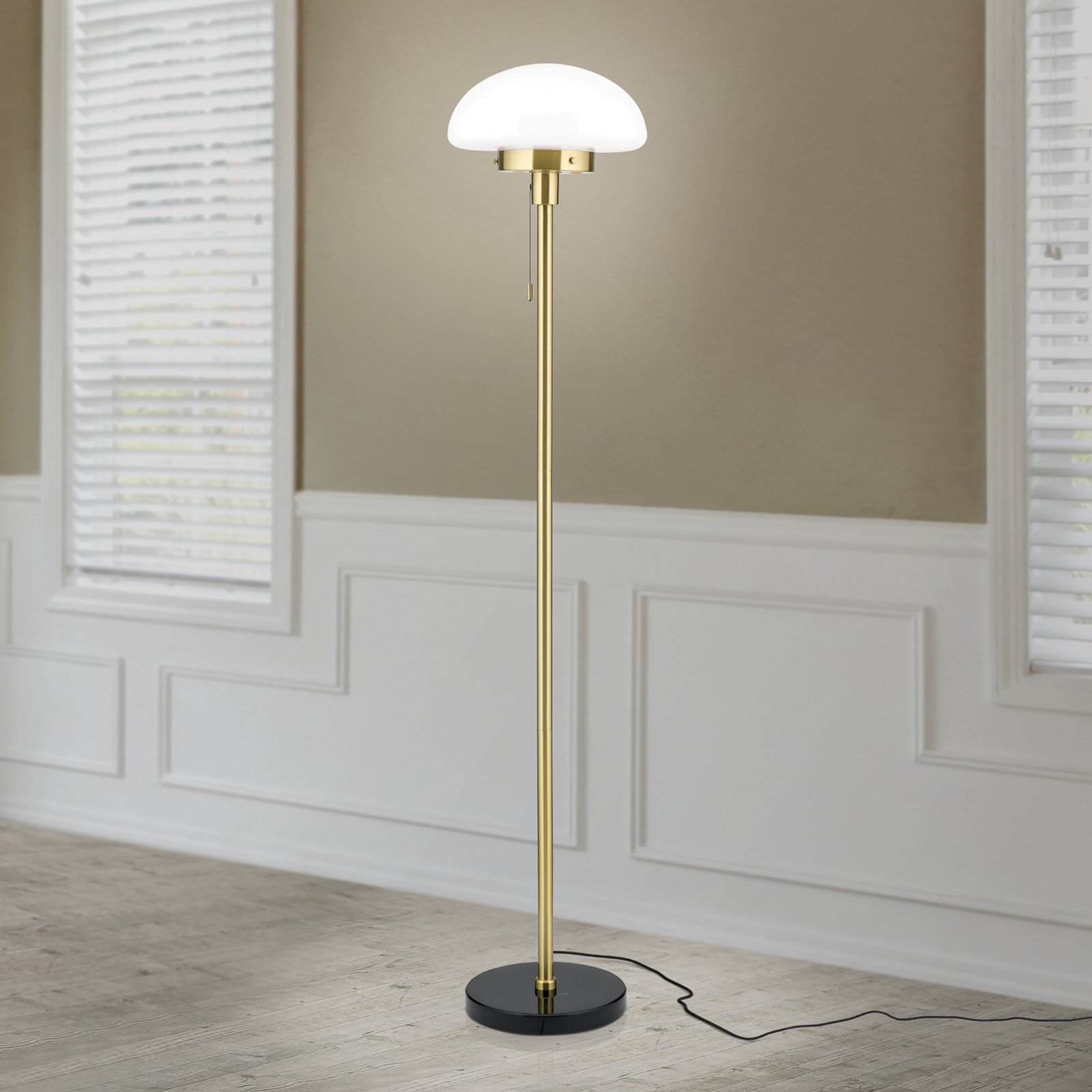 Sparta floor lamp, black/brass, glass, marble, 148 cm