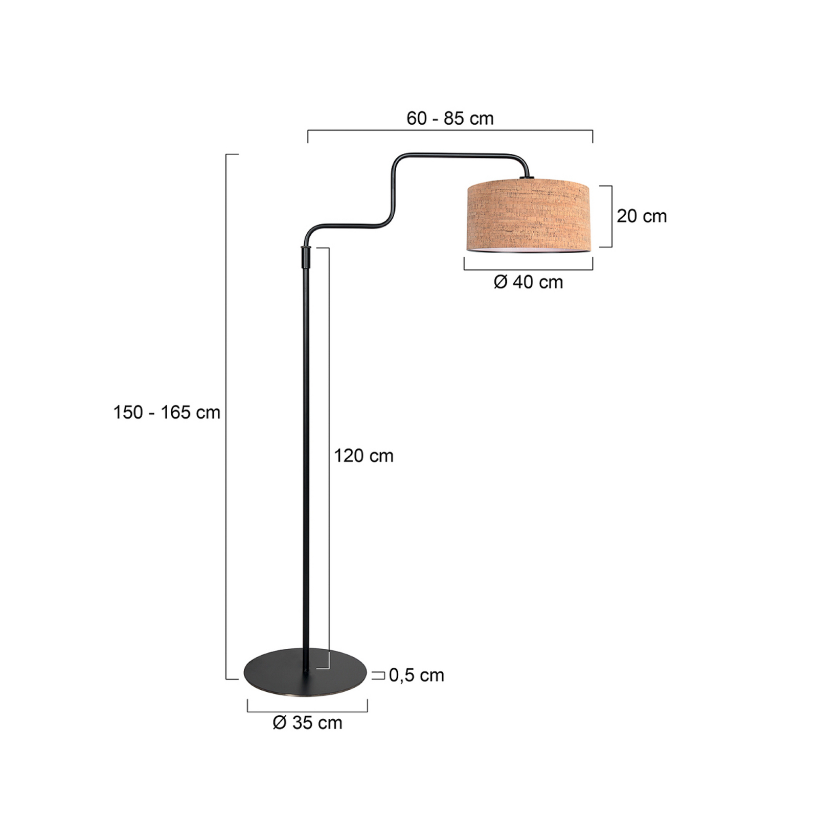 Vloerlamp Bloeba, zwart/bruin, hoogte 165 cm, kurk