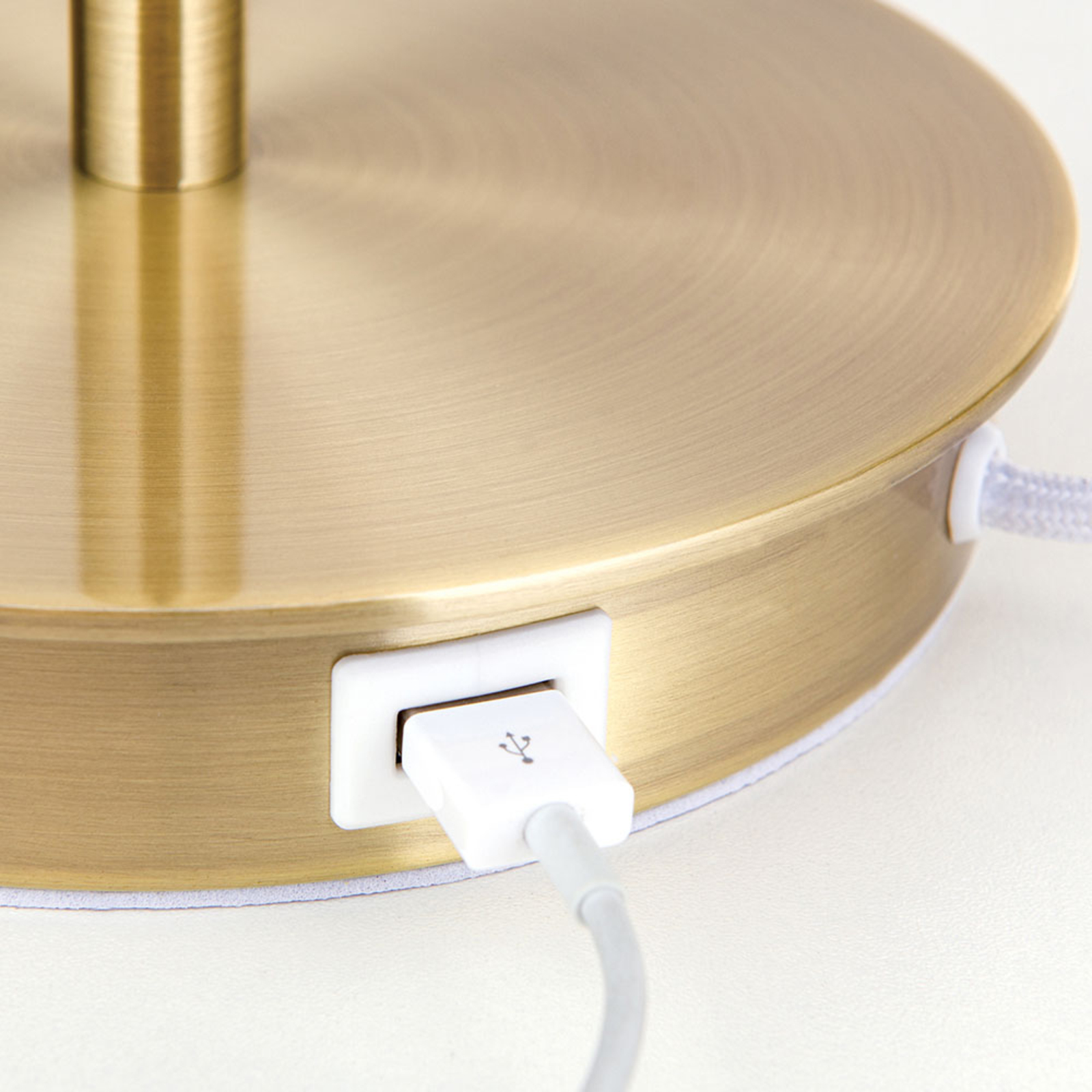 Lampă de masă Ludwig cu port USB alb/alamă antic