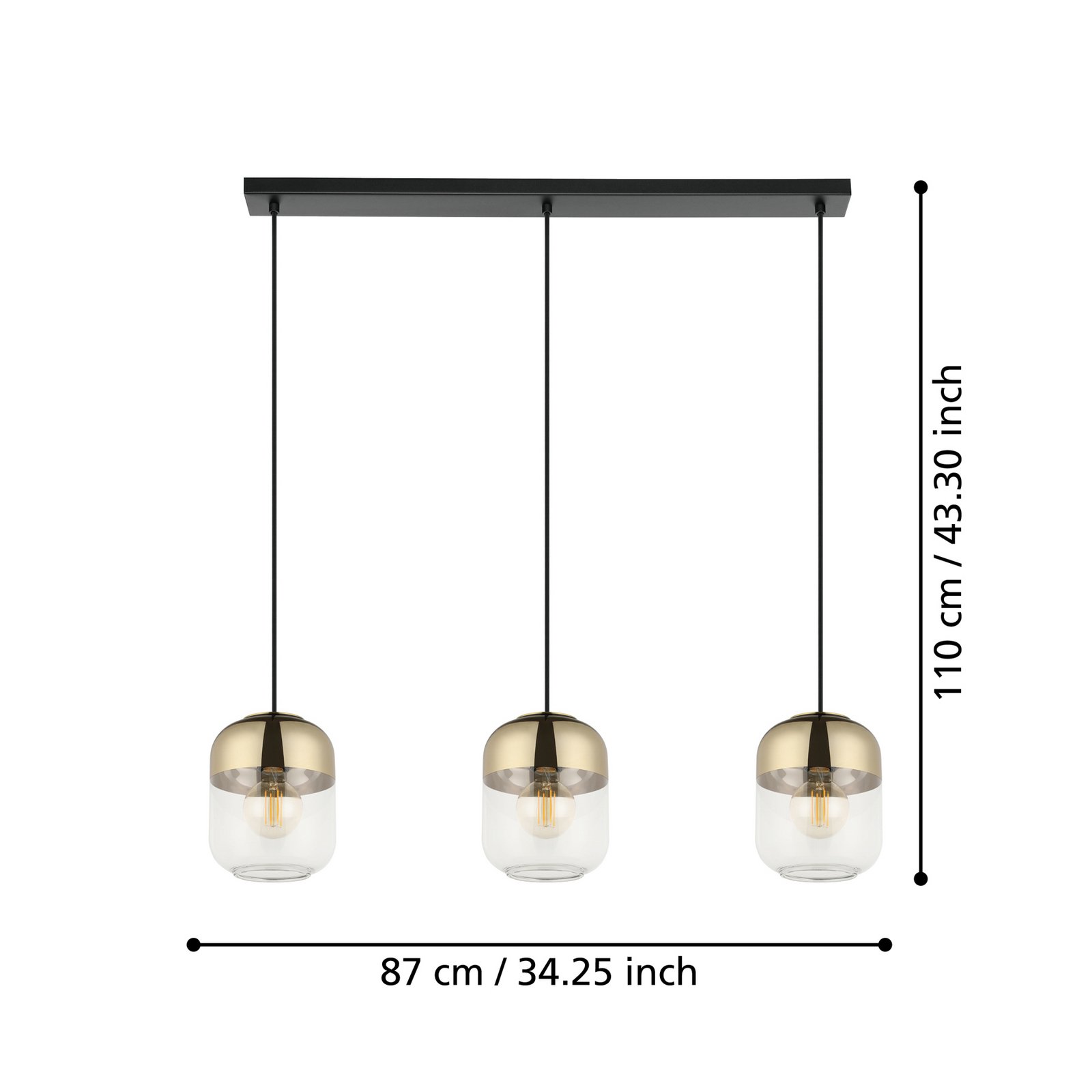 EGLO "Maryvilla" pakabinamas šviestuvas aukso/skaidrus, trijų lempų