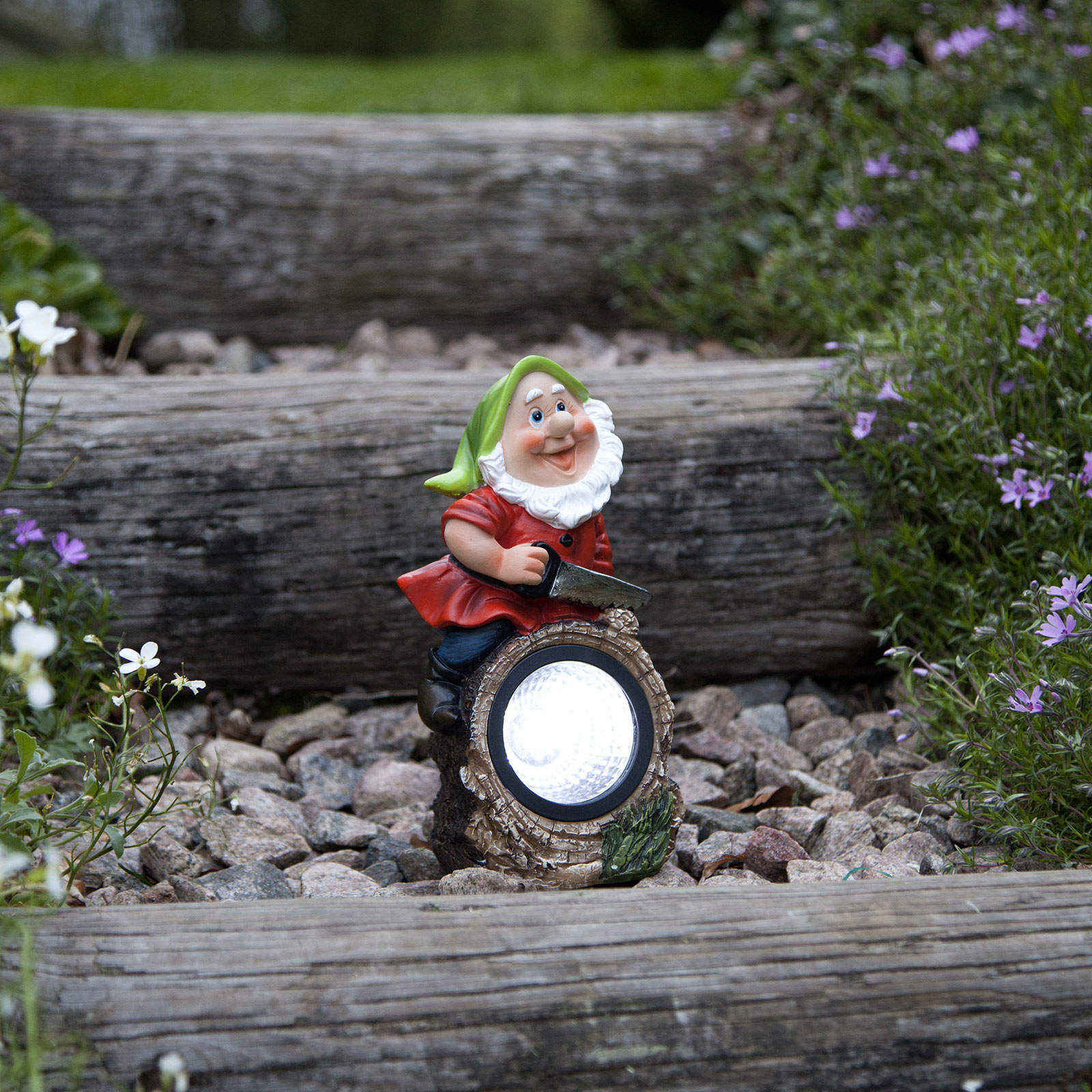 LED solar light Gnomy colourful/red plastic 21 cm lumberjack