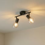 Lindby Pendura ceiling light, 2-bulb, black, glass