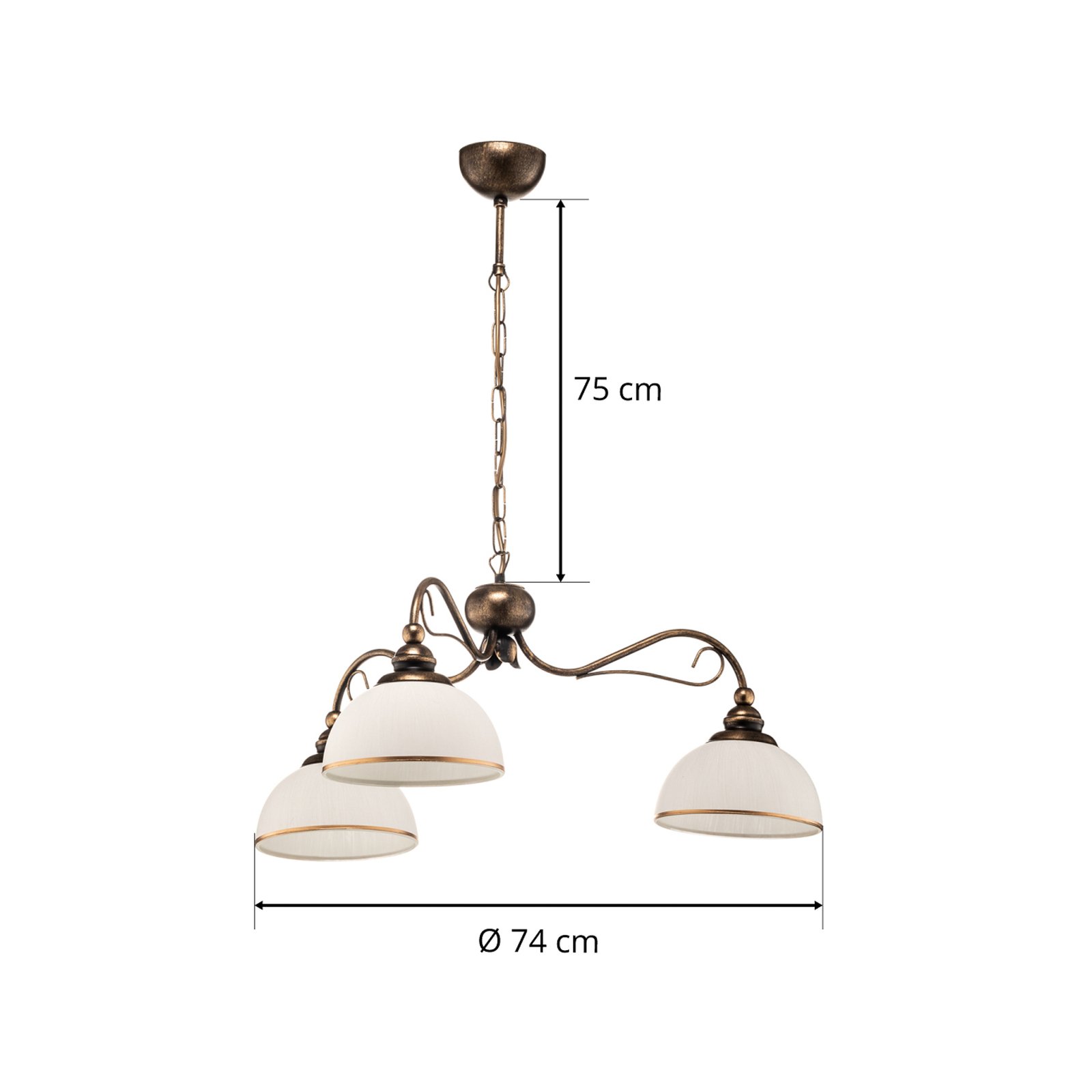 Riippuvalo Casale, 3-lamppuinen, Ø 74 cm