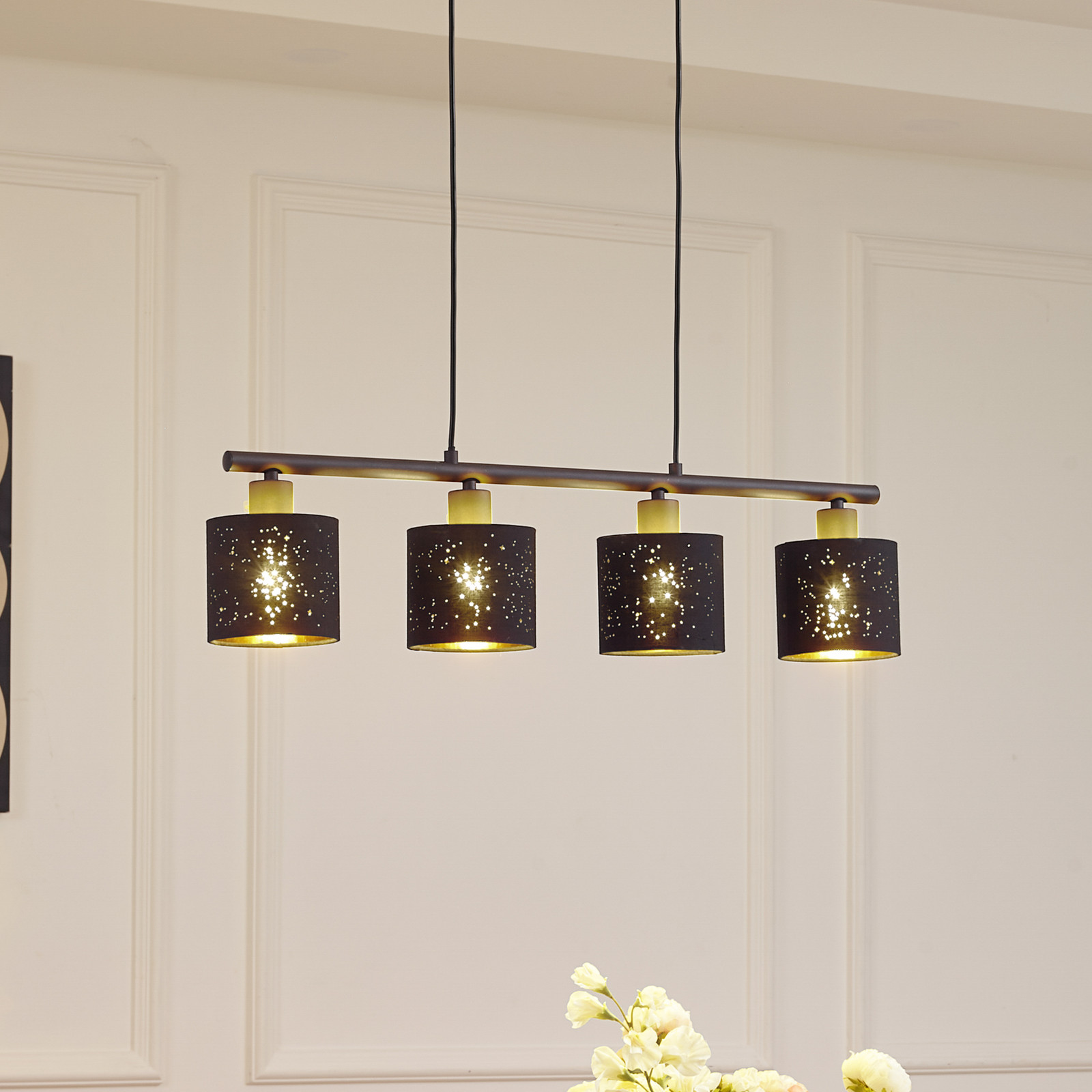 Lindby lampă suspendată Vasilia 75 cm negru / auriu țesătură - Camera de zi / sufragerie - modern - negru auriu - Țesătură / Textil